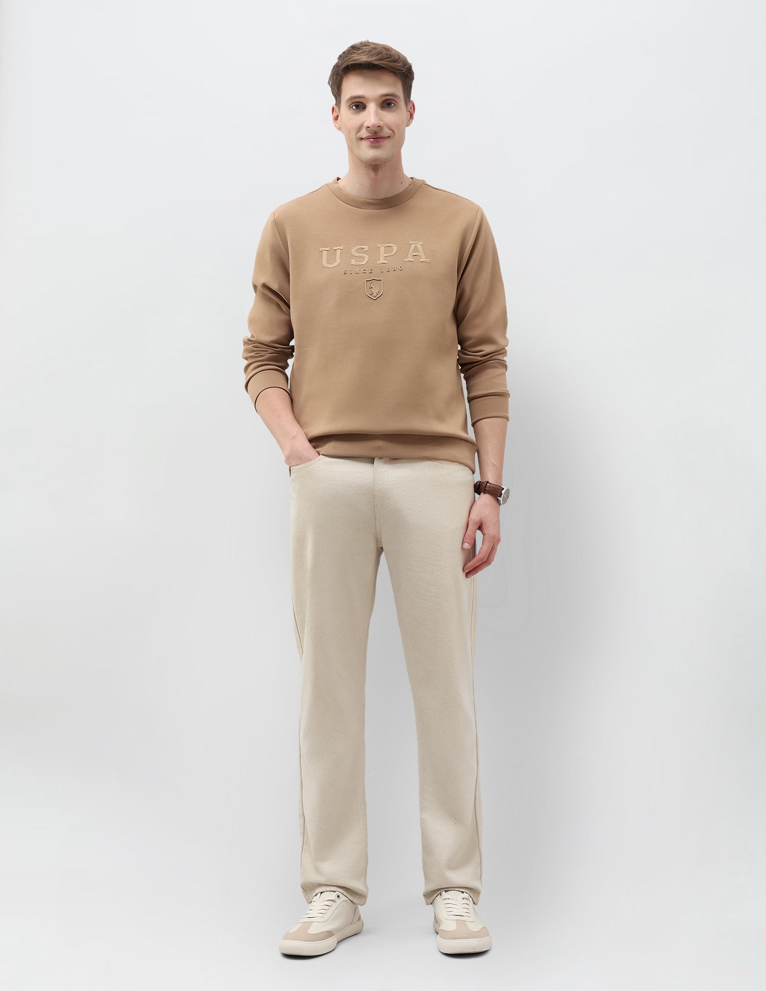 Brand Embossed Regular Fit Sweatshirt Brown - U.S. POLO ASSN. | Large