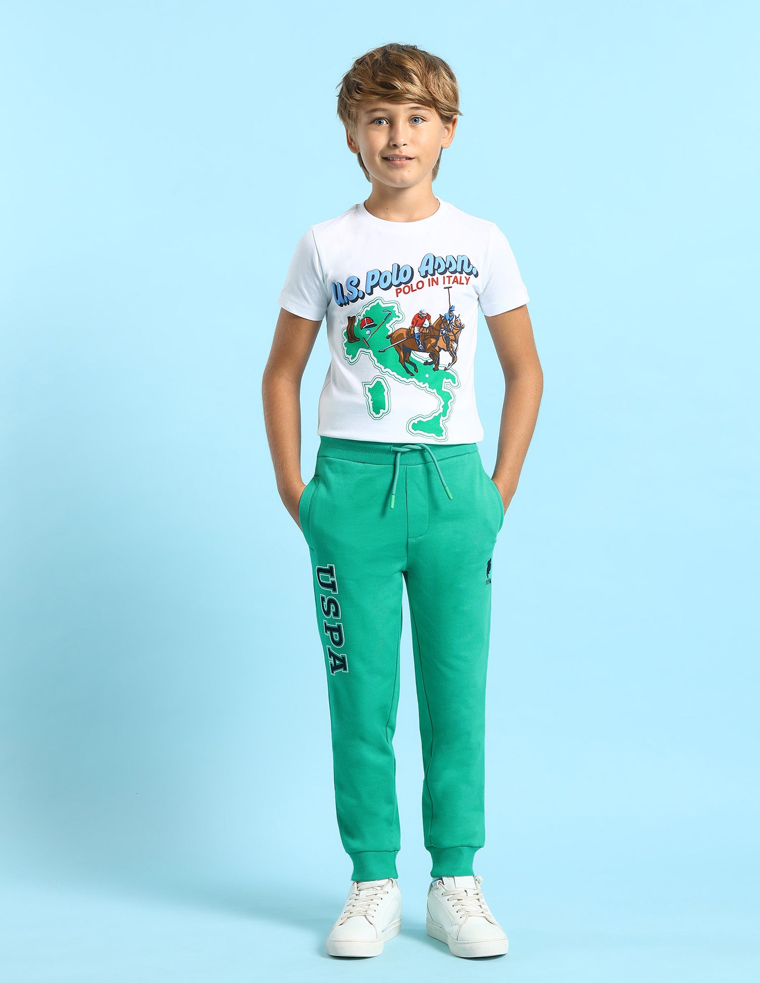 Boys Pure Cotton Solid Joggers Dark Green - U.S. POLO ASSN. | Large