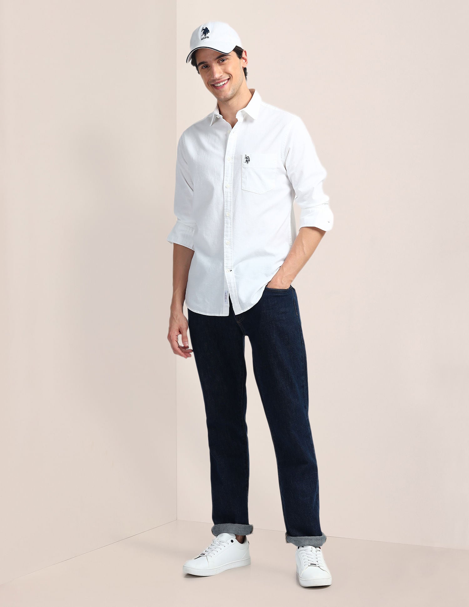 Solid Dobby Shirt White - U.S. Polo Assn. India | Large