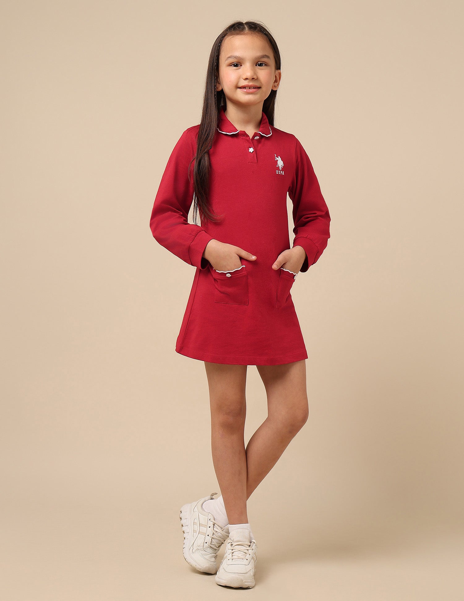 Girls Solid T-Shirt Dress Red - U.S. POLO ASSN. | Large
