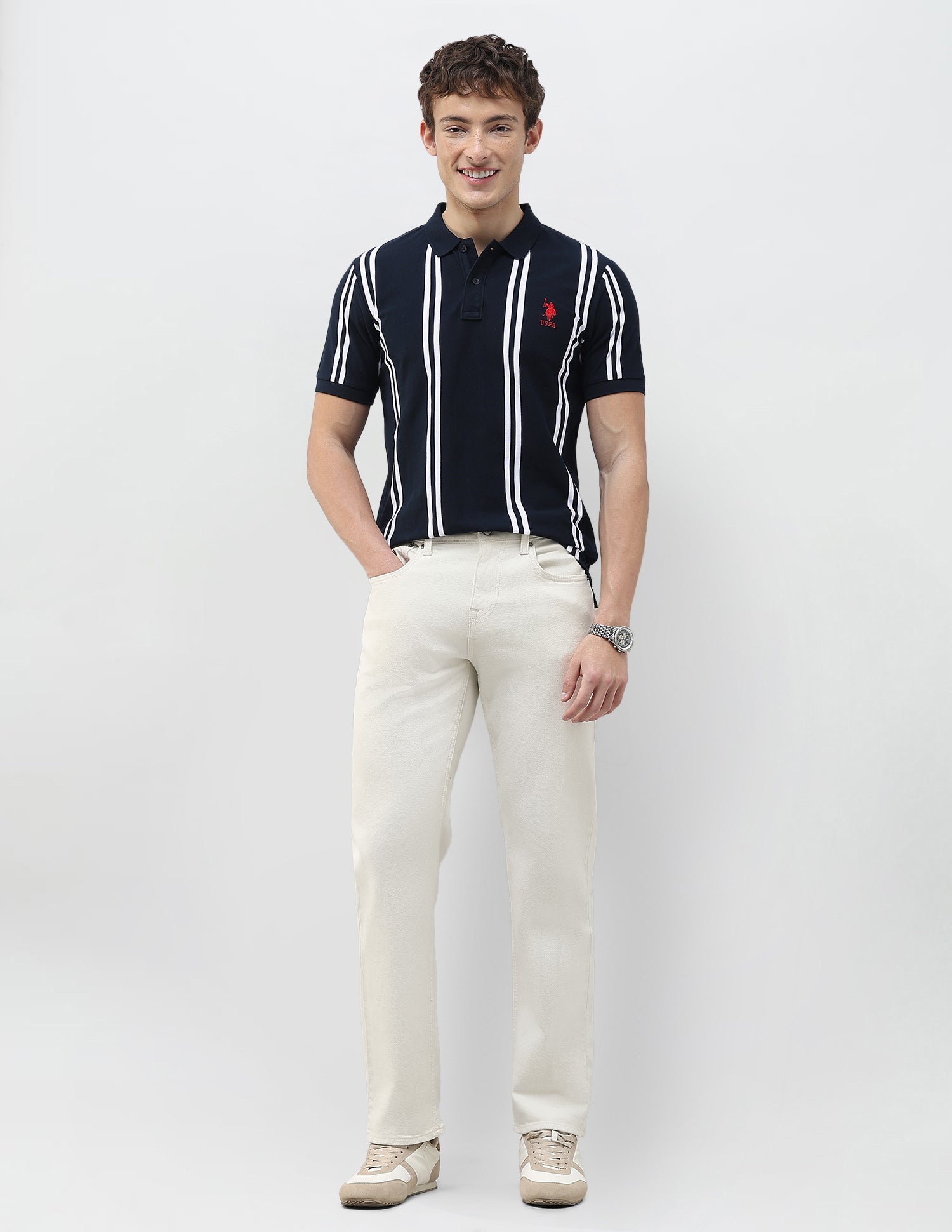 Vertical Striped Slim Fit Polo Shirt Navy - U.S. Polo Assn. India | Large