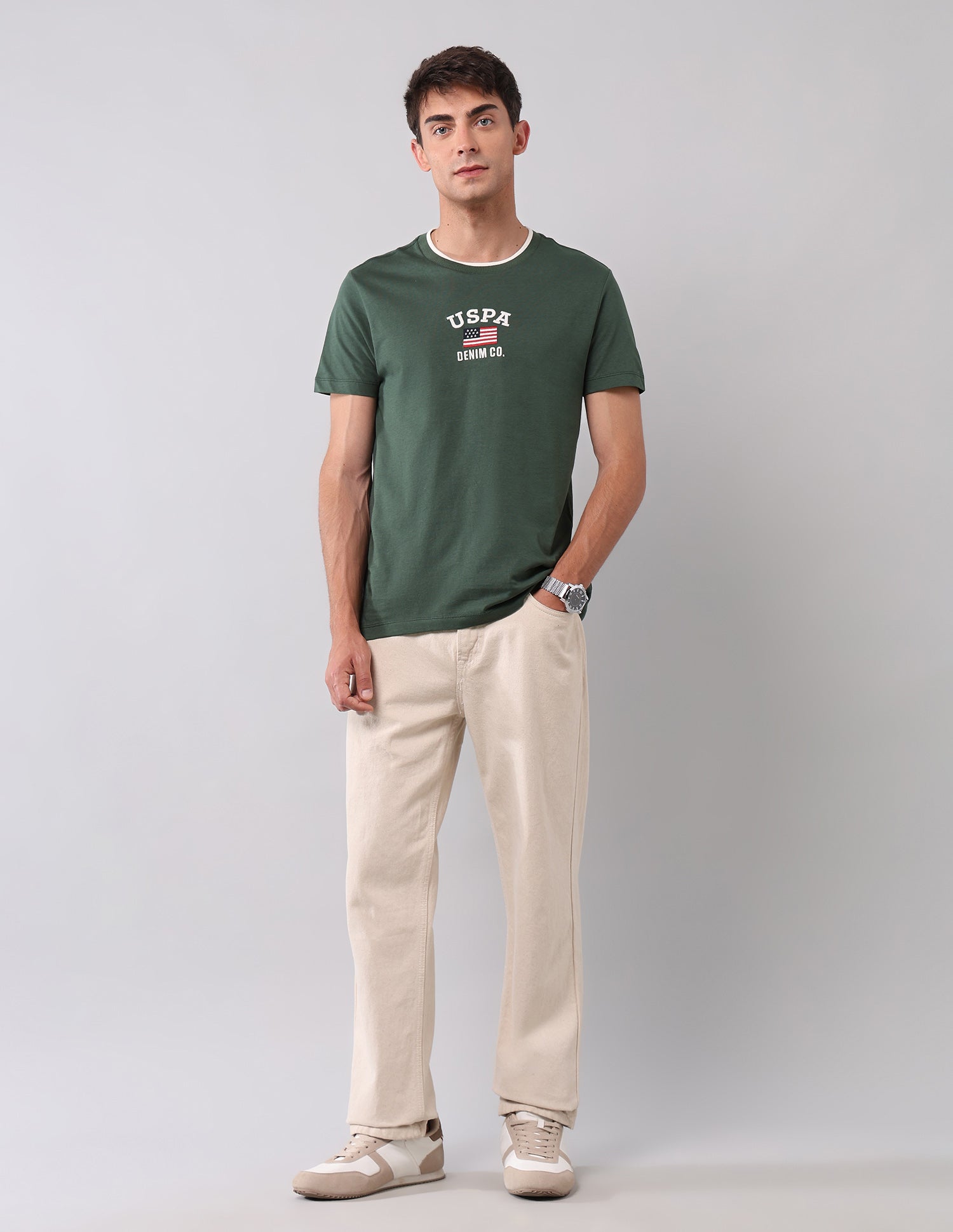 Muscle Fit Brand Embroidered T-Shirt Olive - U.S. Polo Assn. India | Large