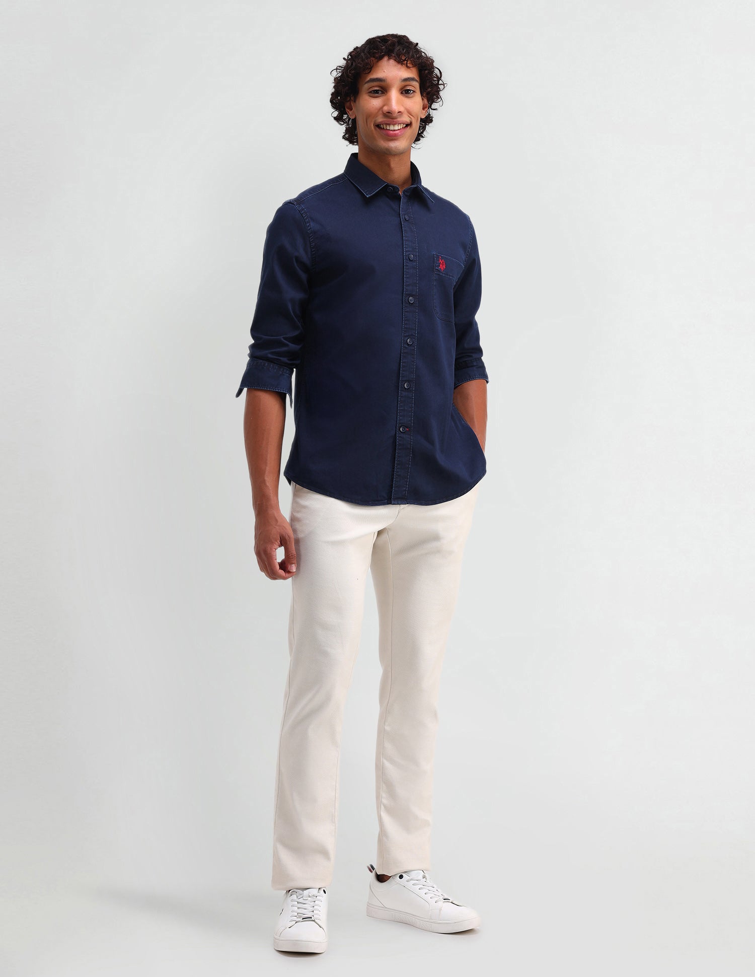 Solid Pattern Twill Shirt Navy - U.S. Polo Assn. India | Large