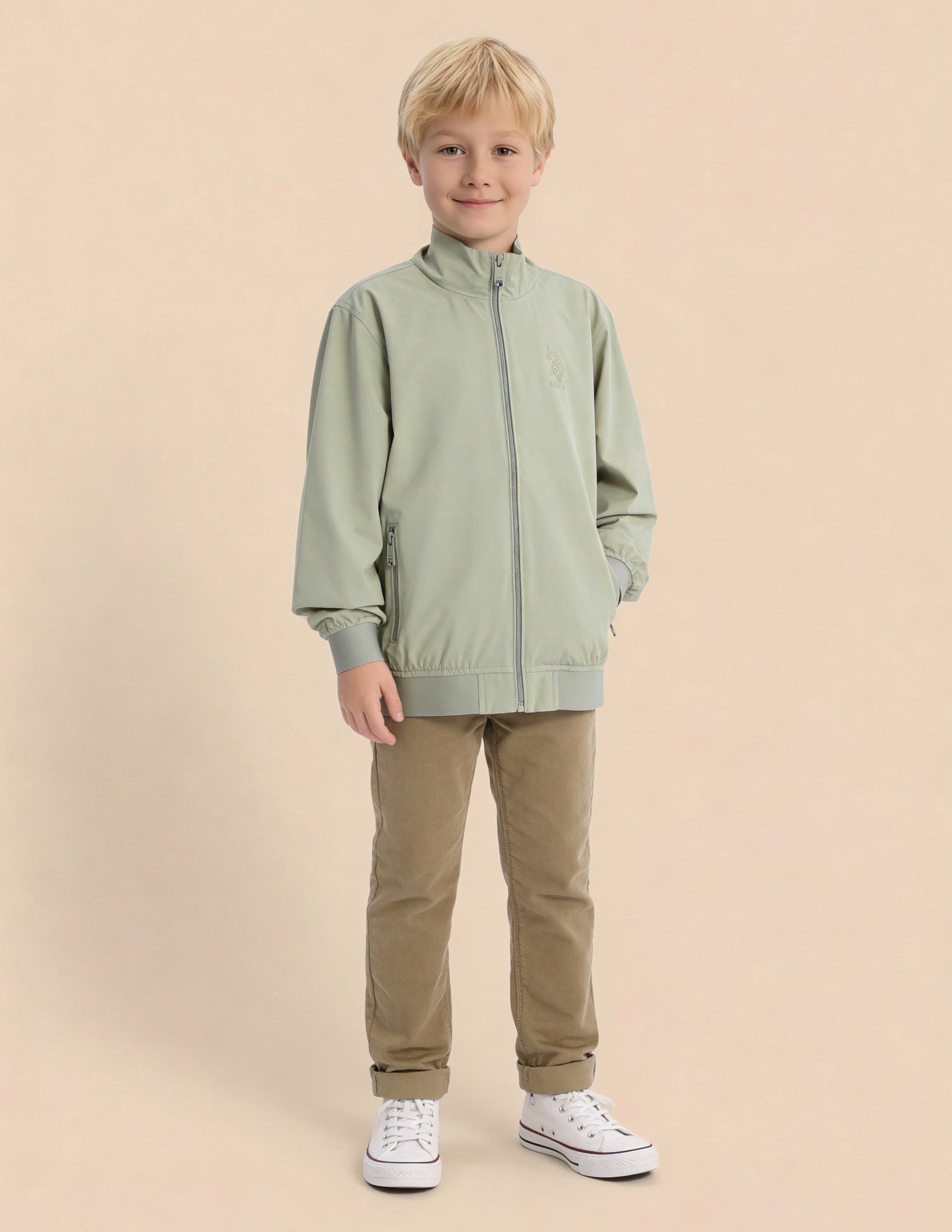 Boys Solid Regular Fit Casual Jacket Light Olive - U.S. Polo Assn. India | Large