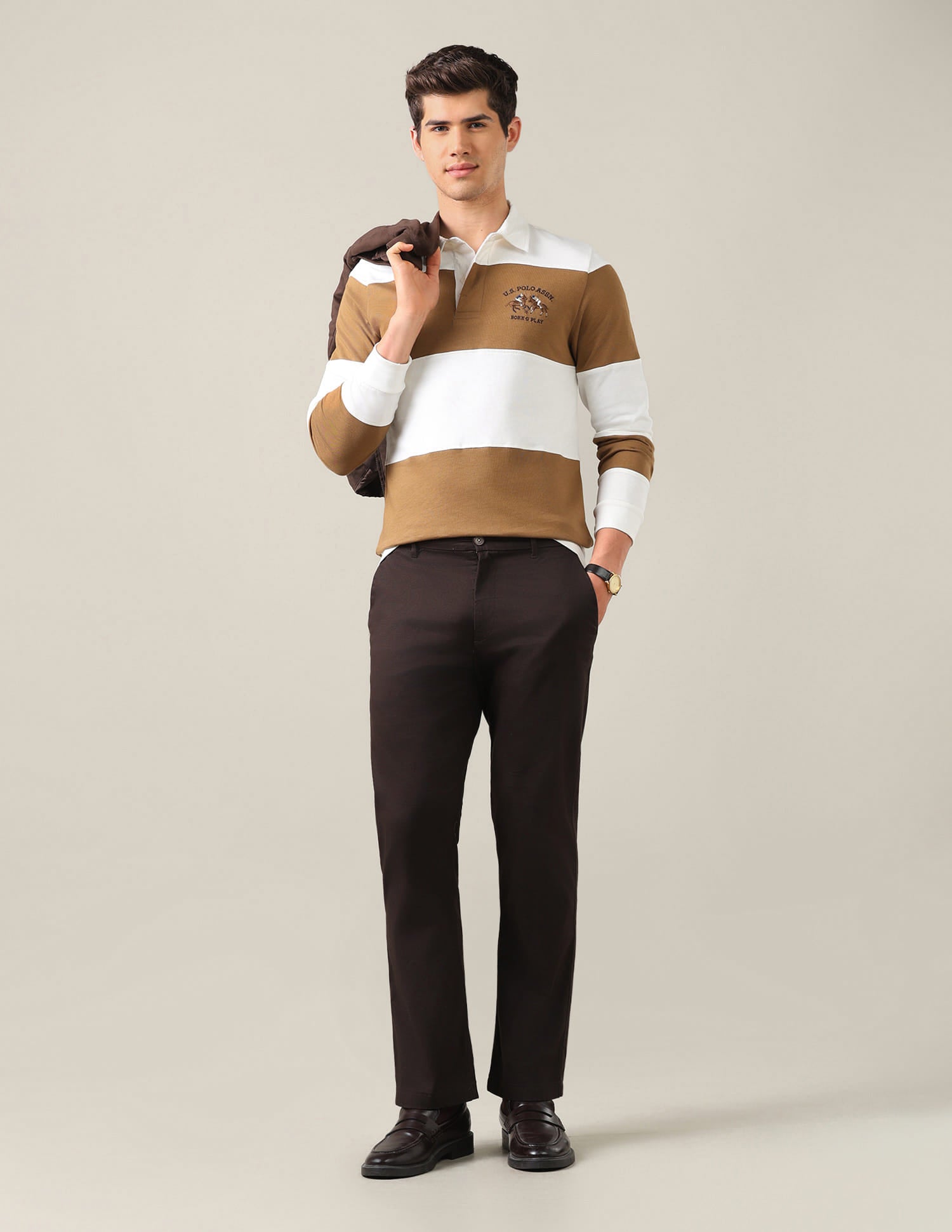 Horizontal Striped Slim Fit Polo Shirt Brown - U.S. Polo Assn. India | Large