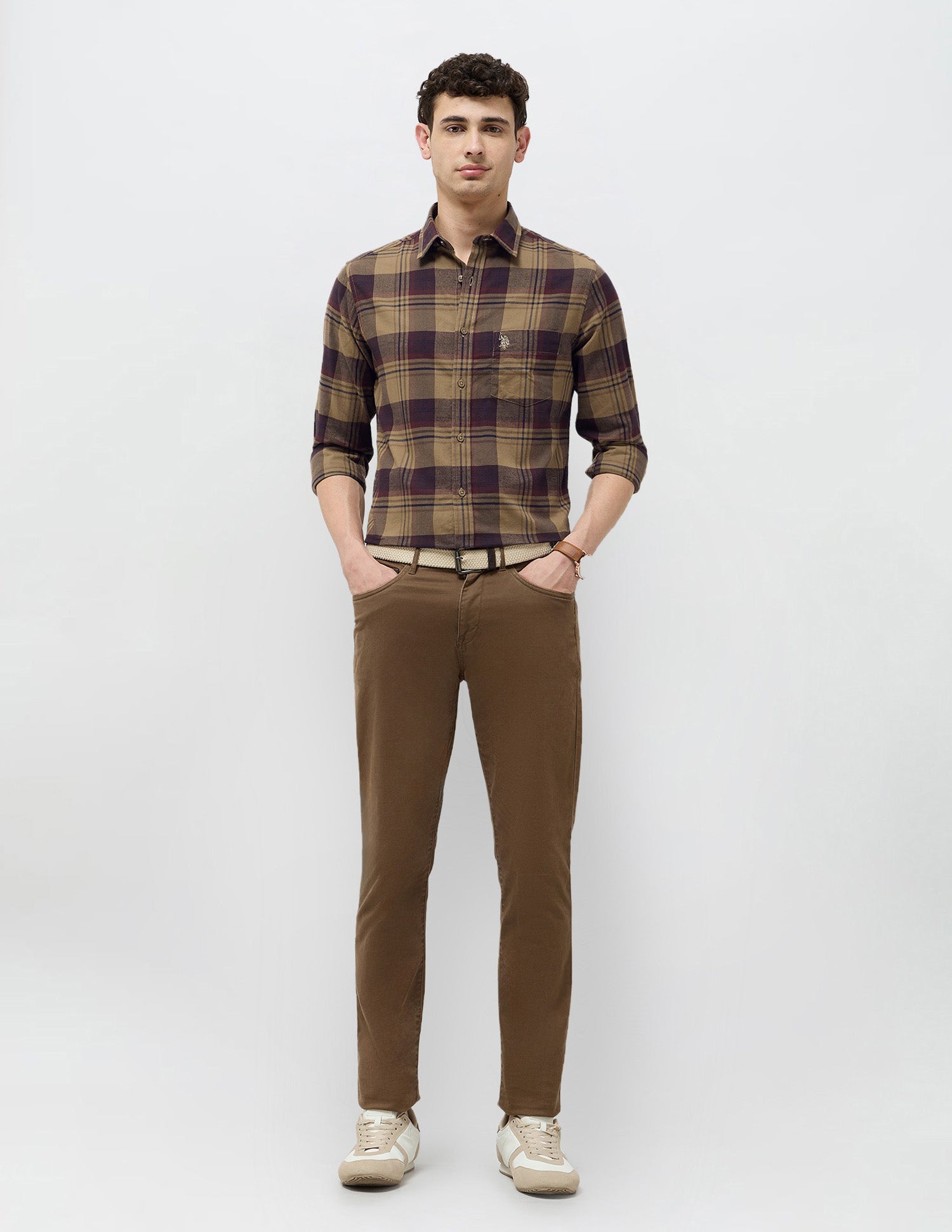 Twill Tailored Fit Shirt Brown - U.S. POLO ASSN. | Large