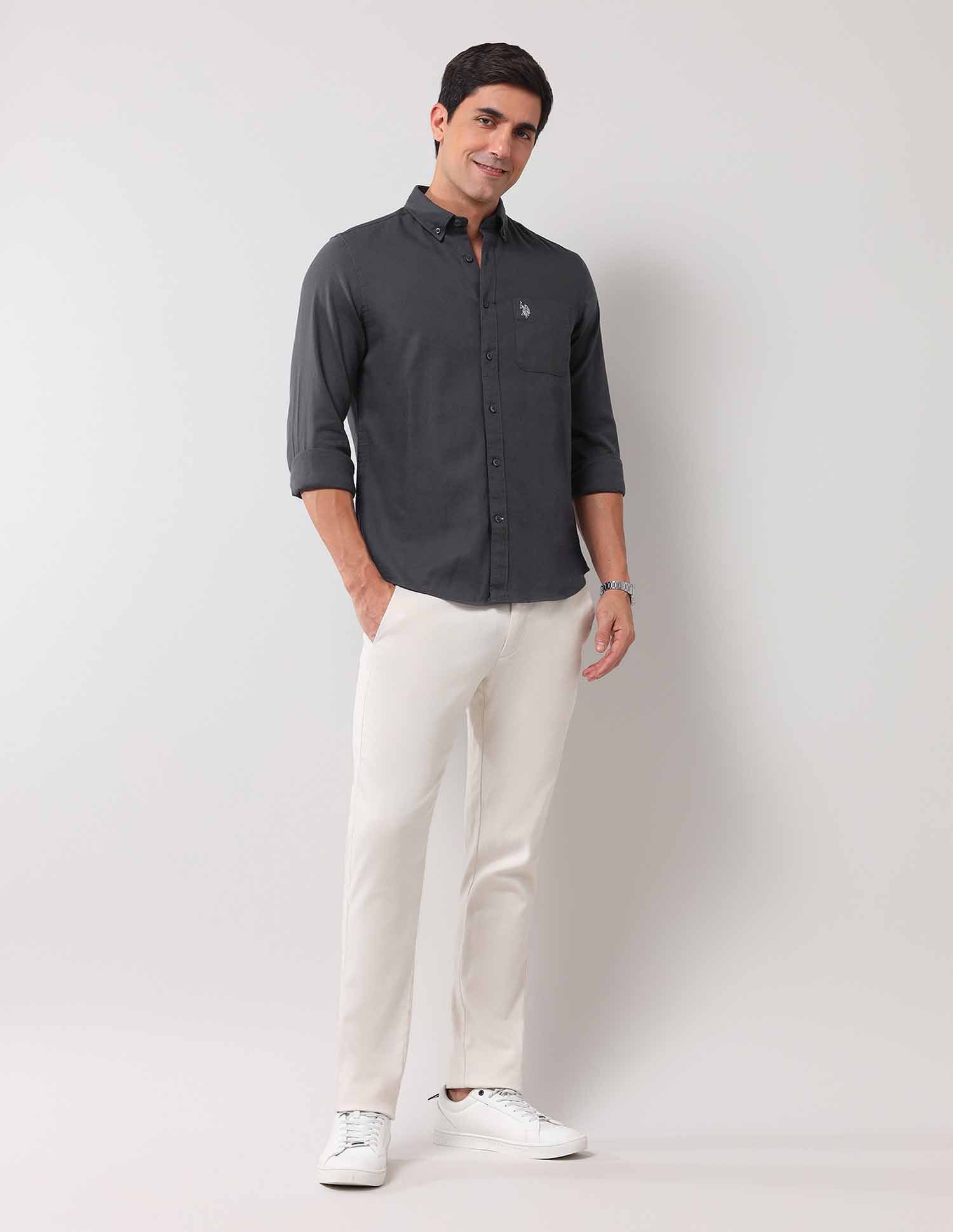 Regular Fit Solid Shirt Grey - U.S. Polo Assn. India | Large