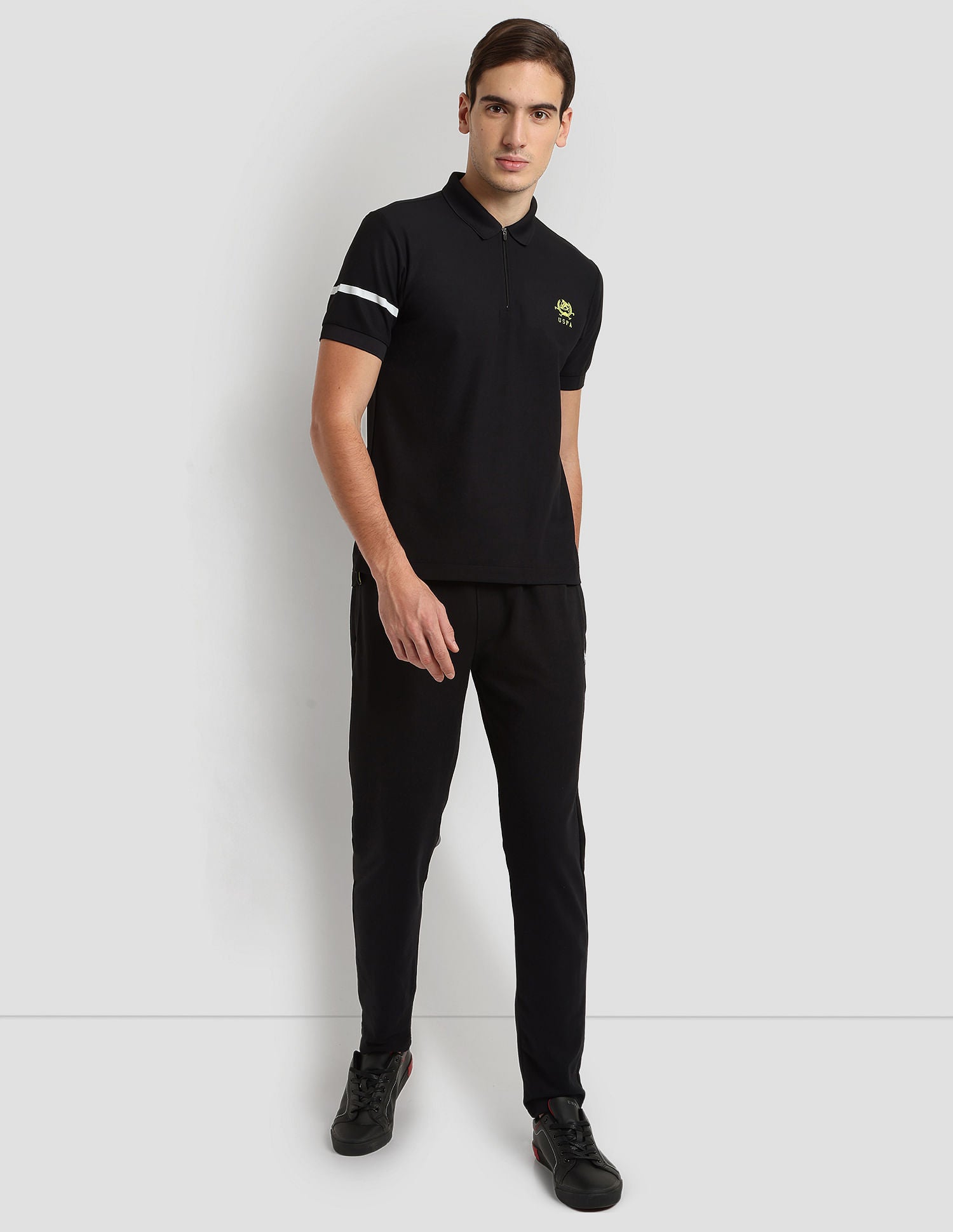 Polyester Zipper Sport Polo Shirt Black - U.S. Polo Assn. India | Large