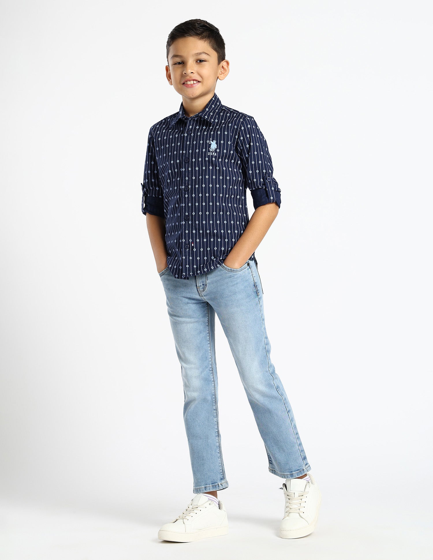 Boys Vertical Striped Oxford Shirt Navy - U.S. POLO ASSN. | Large
