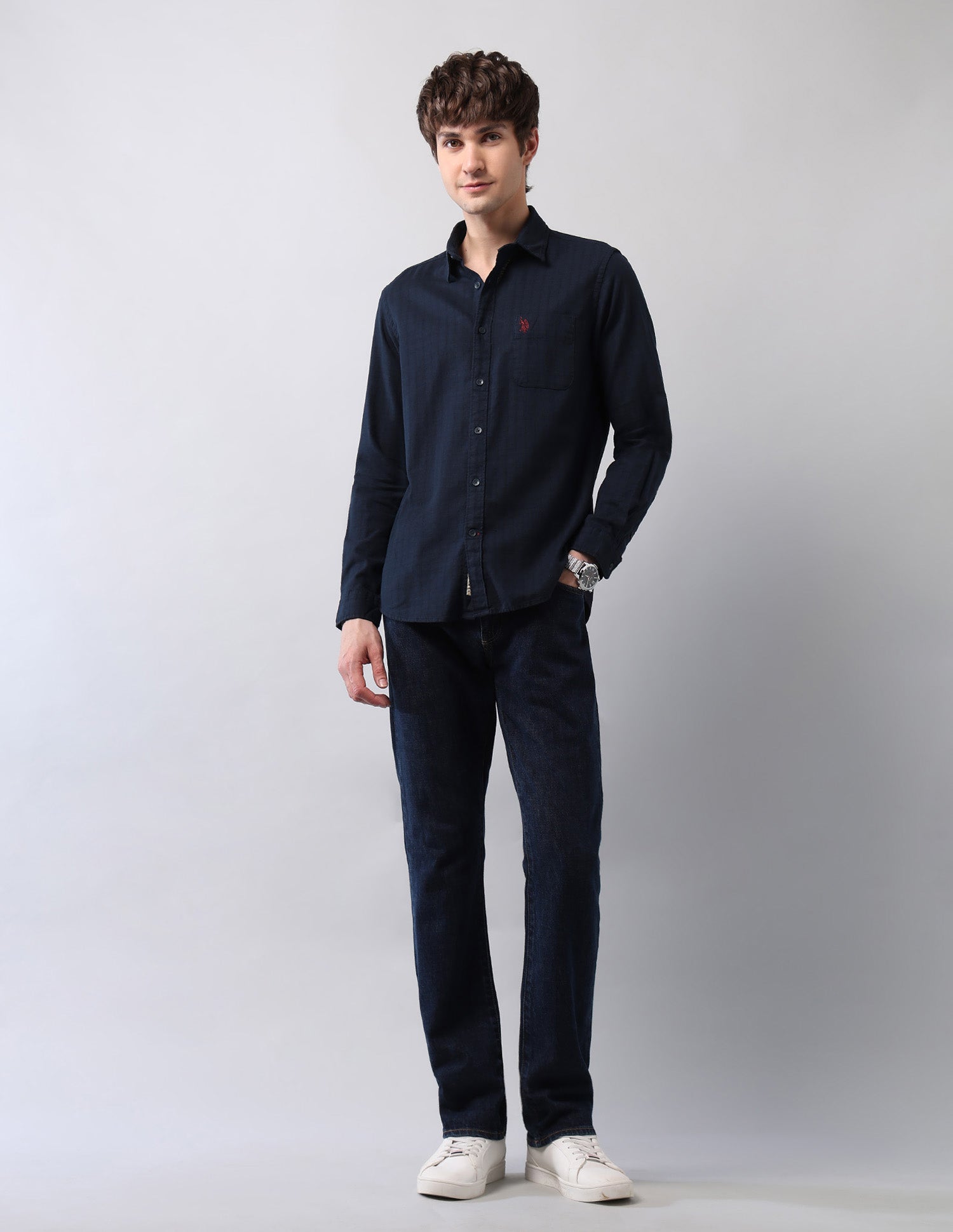 Pure Cotton Textured Shirt Navy - U.S. Polo Assn. India | Large