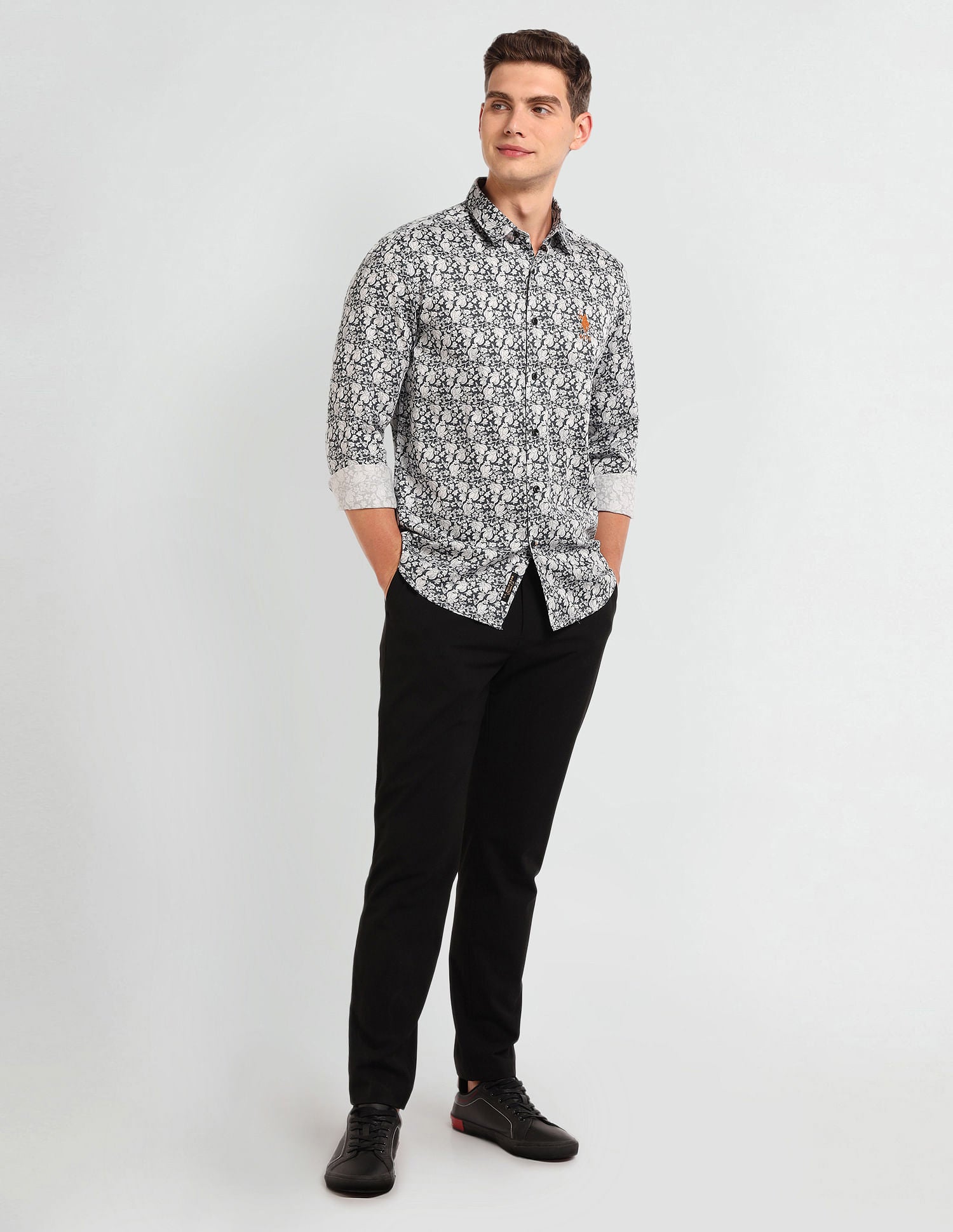 Floral Print Slim Fit Shirt Navy - U.S. POLO ASSN. | Large