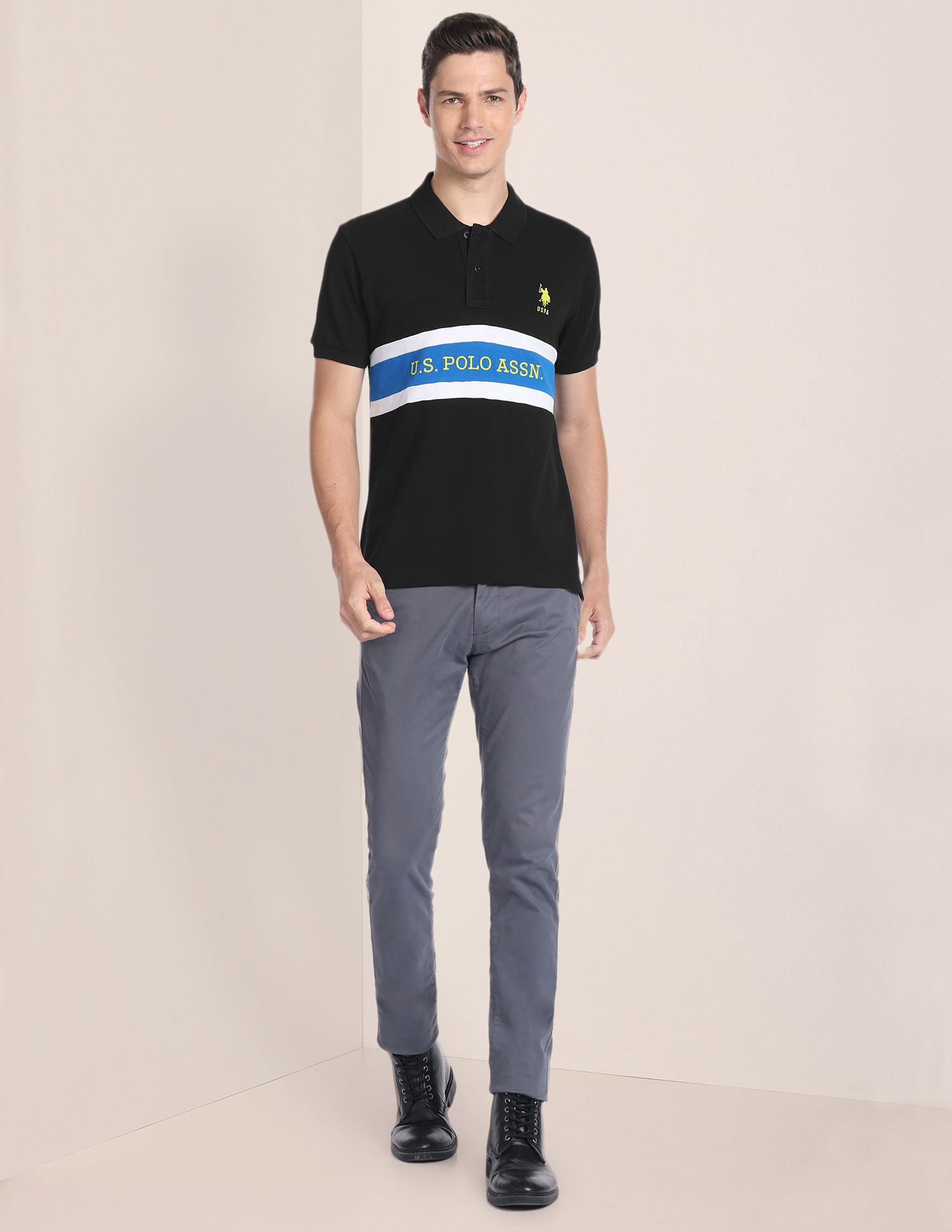 Brand Embroidered Slim Fit Polo Shirt Black - U.S. POLO ASSN. | Large
