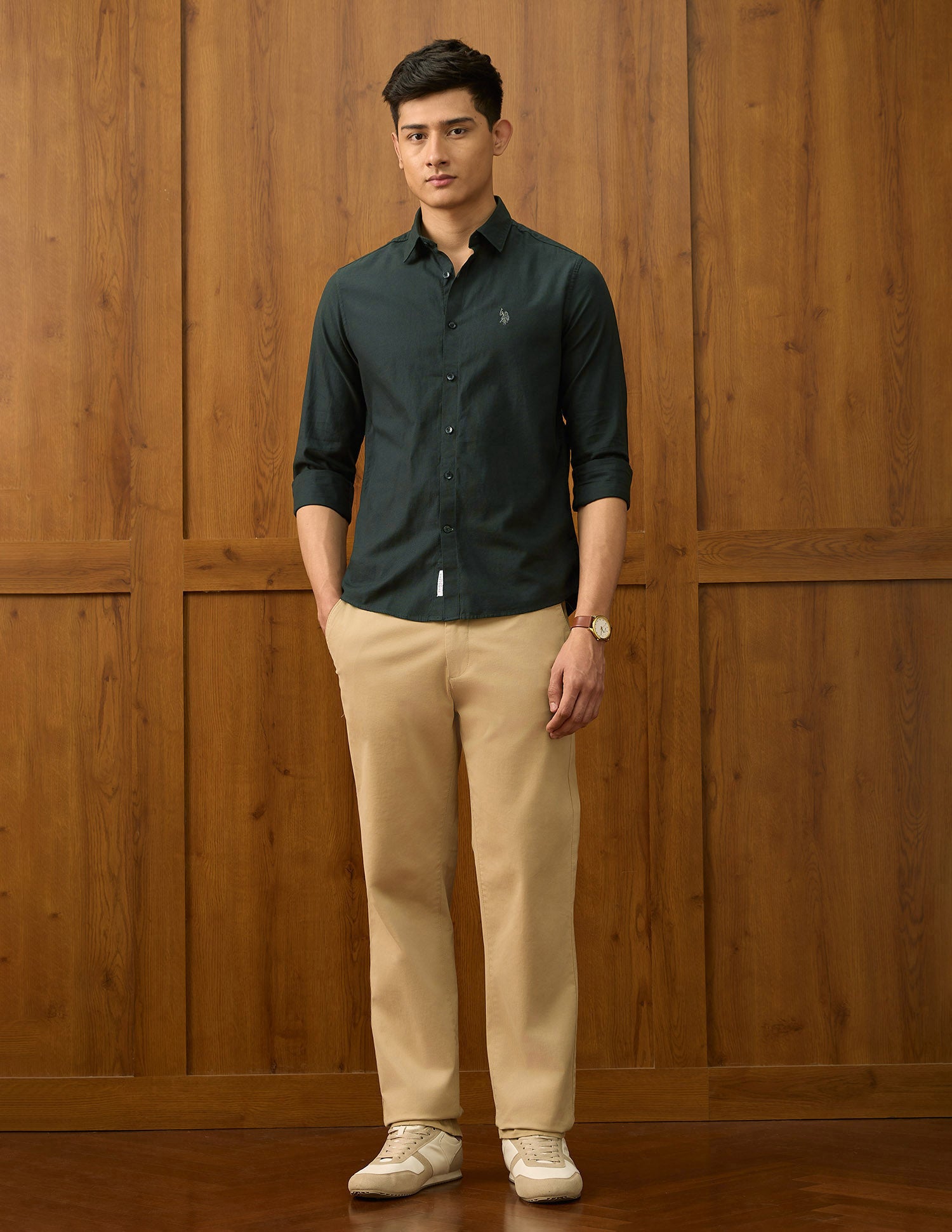 Textured Dobby Varsity Shirt Olive - U.S. POLO ASSN. | Large