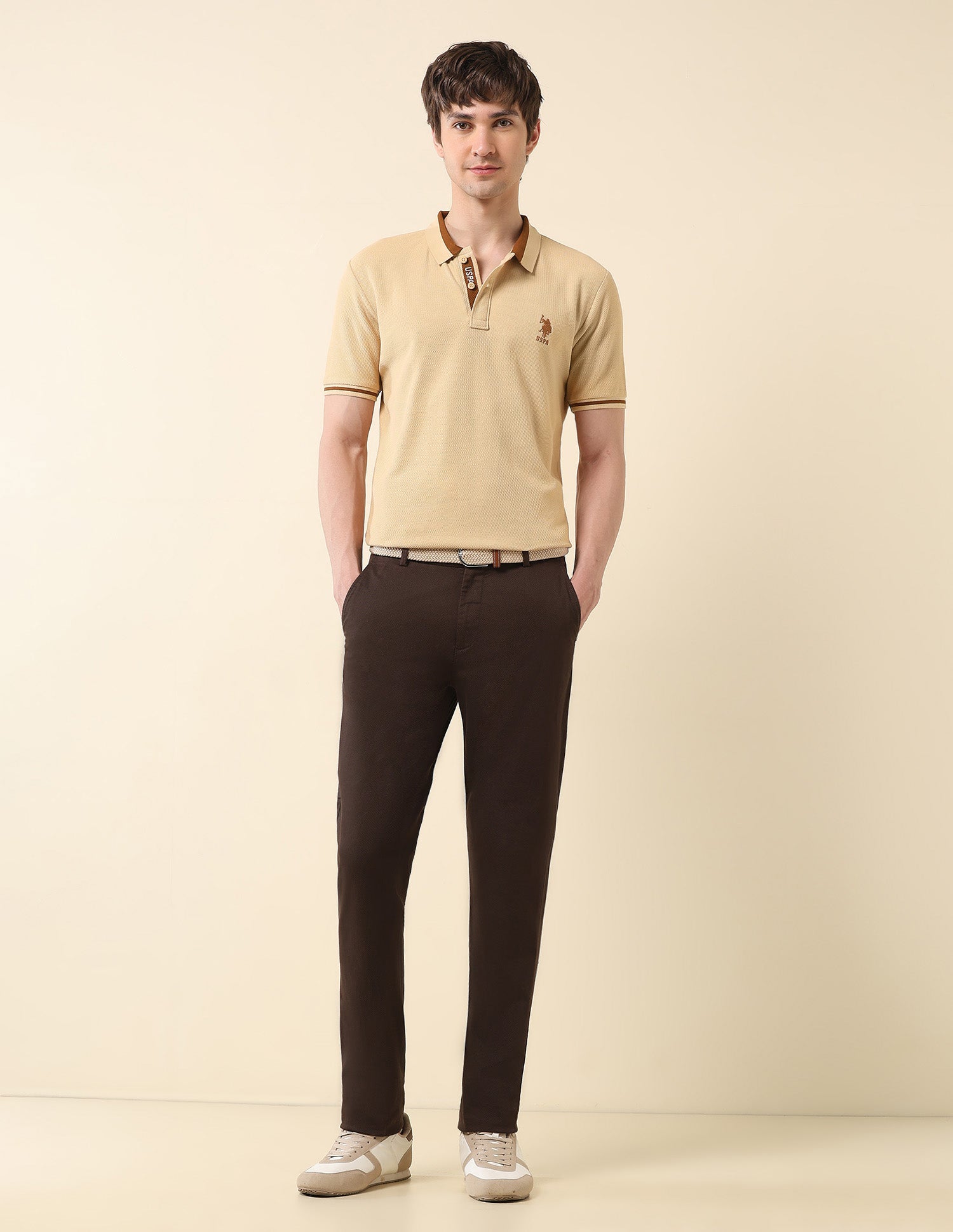 Textured Classic Polo Shirt Light Brown - U.S. Polo Assn. India | Large