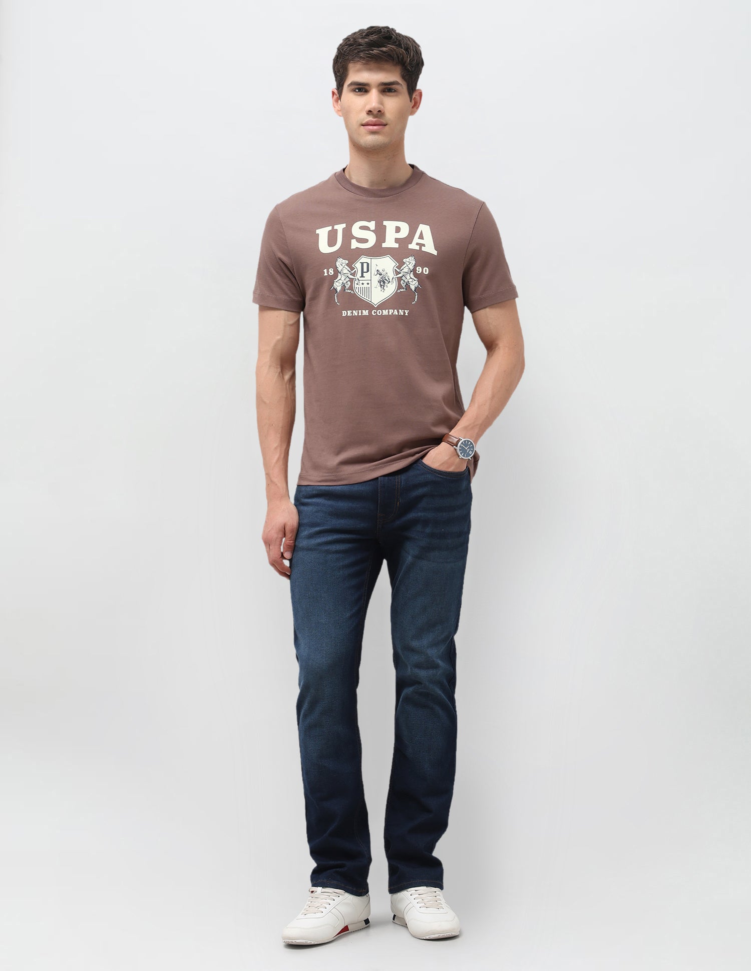 Graphic Brand Printed Slim Fit T-Shirt Peach - U.S. Polo Assn. India | Large