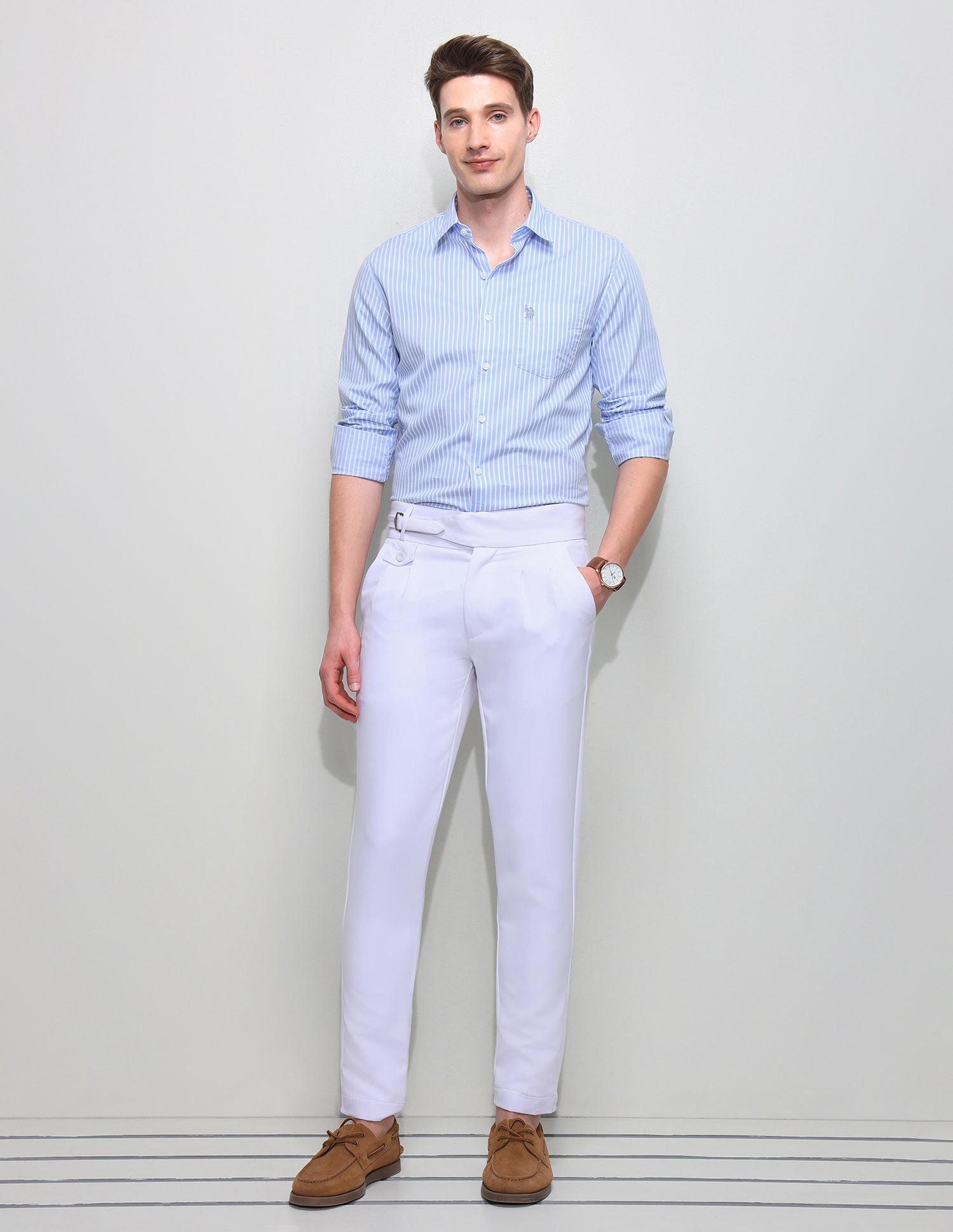 Vertical Striped Regular Fit Shirt Light Blue - U.S. Polo Assn. India | Large