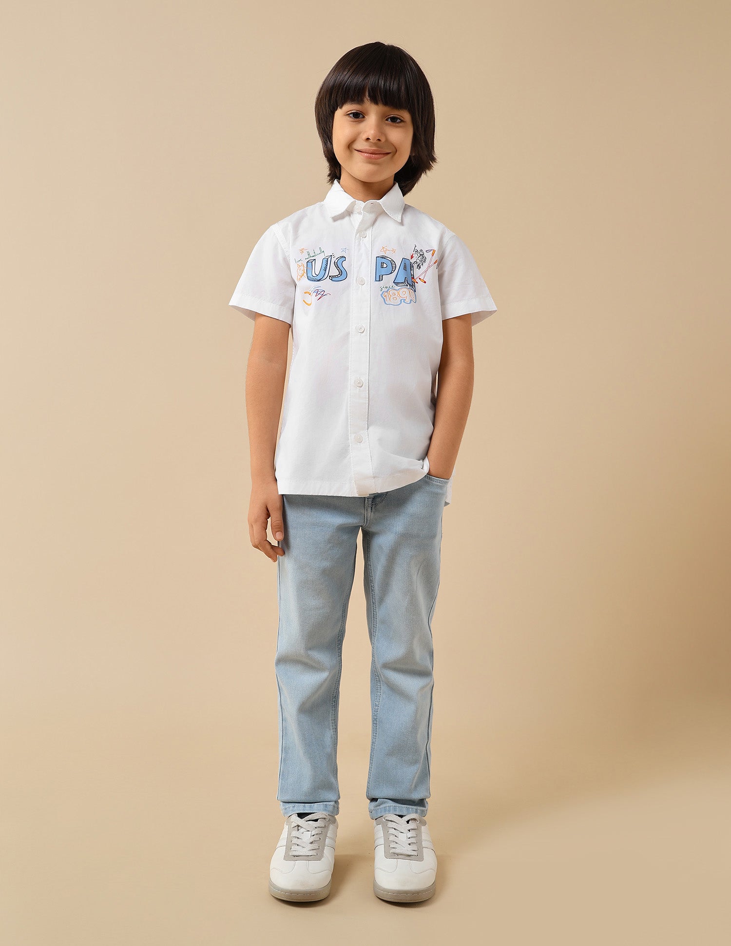 Boys Graphic Brand Printed Regular Fit Shirt White - U.S. POLO ASSN. | Large