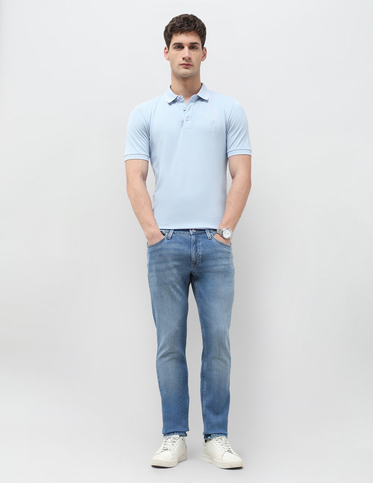 Brandon Slim Tapered Fit Whiskered Jeans Light Blue - U.S. POLO ASSN. | Large