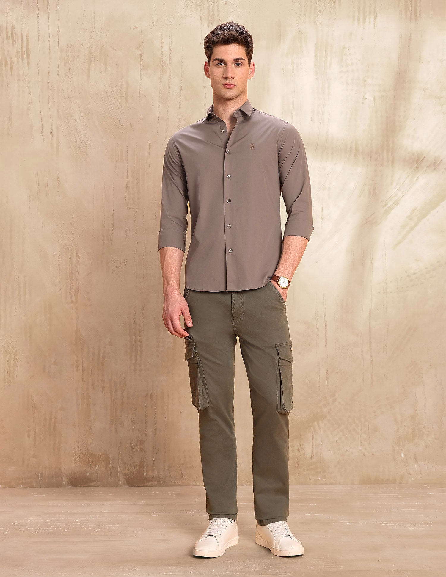 Tailored Fit Solid Shirt Light Brown - U.S. POLO ASSN. | Large