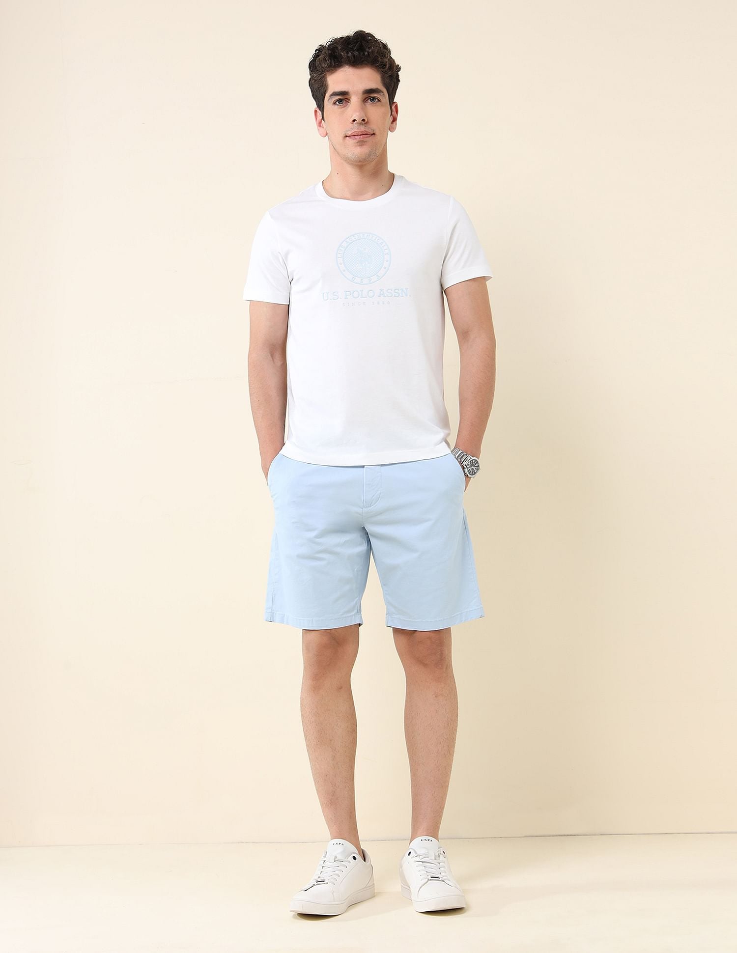 Slim Fit Brand Printed T-Shirt White - U.S. Polo Assn. India | Large
