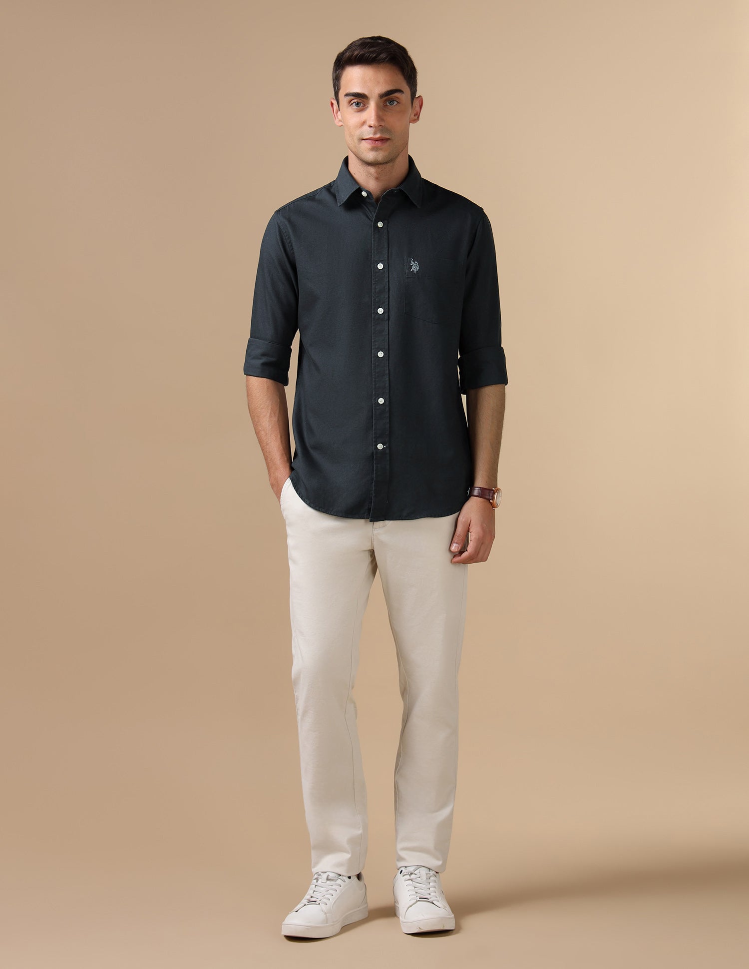 Tailored Fit Pure Cotton Shirt Dark Grey - U.S. Polo Assn. India | Large