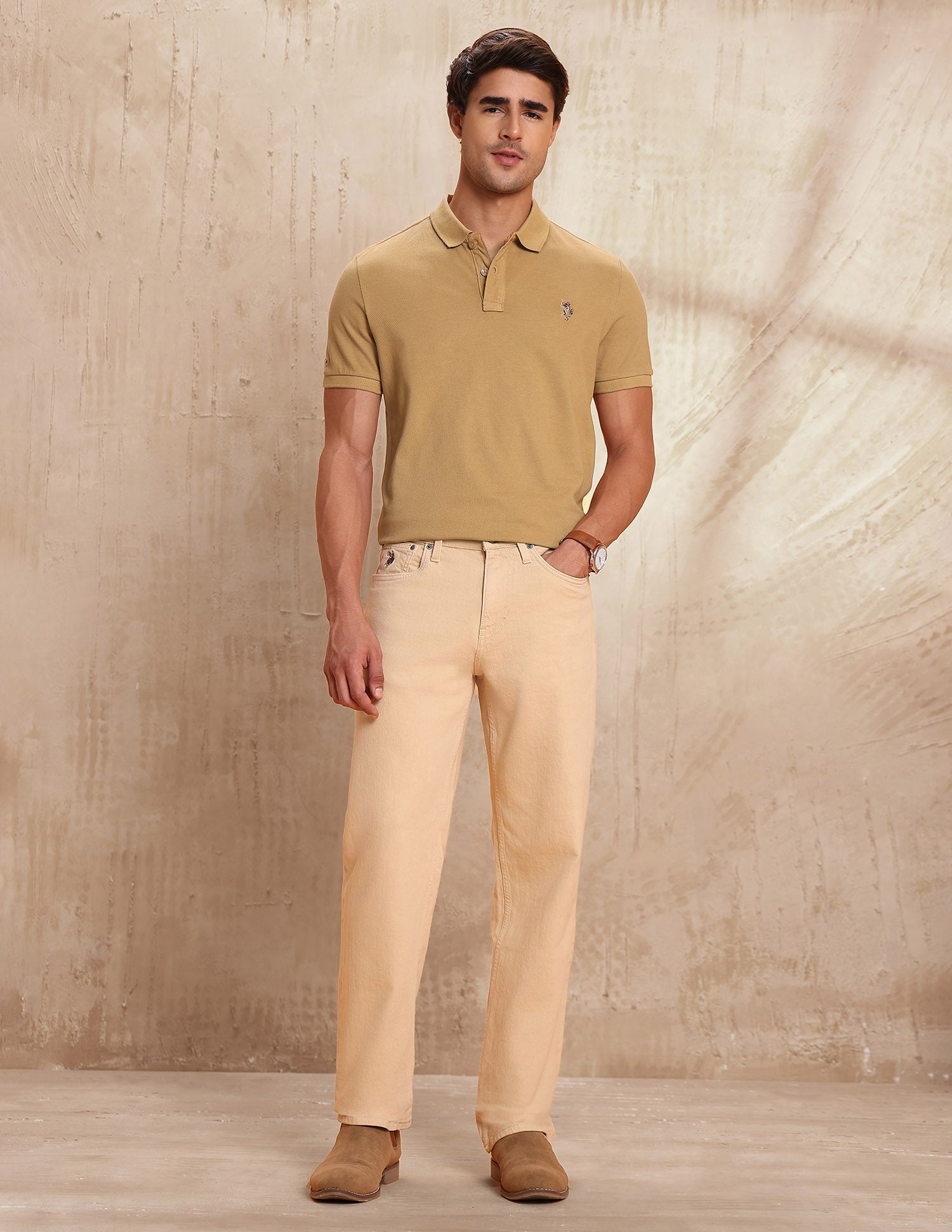 Pure Cotton Muscle Fit Polo Shirt Khaki - U.S. POLO ASSN. | Large