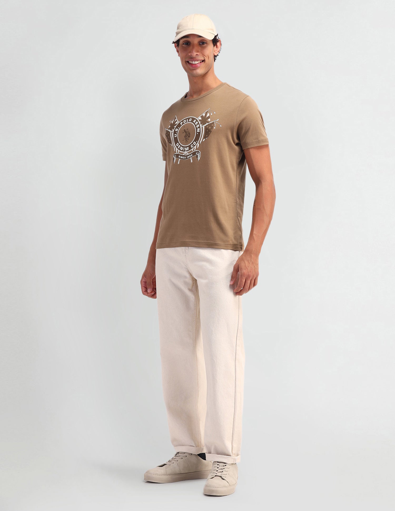 Brand Printed Pattern Muscle Fit T-Shirt Tree Oak - U.S. POLO ASSN. | Large