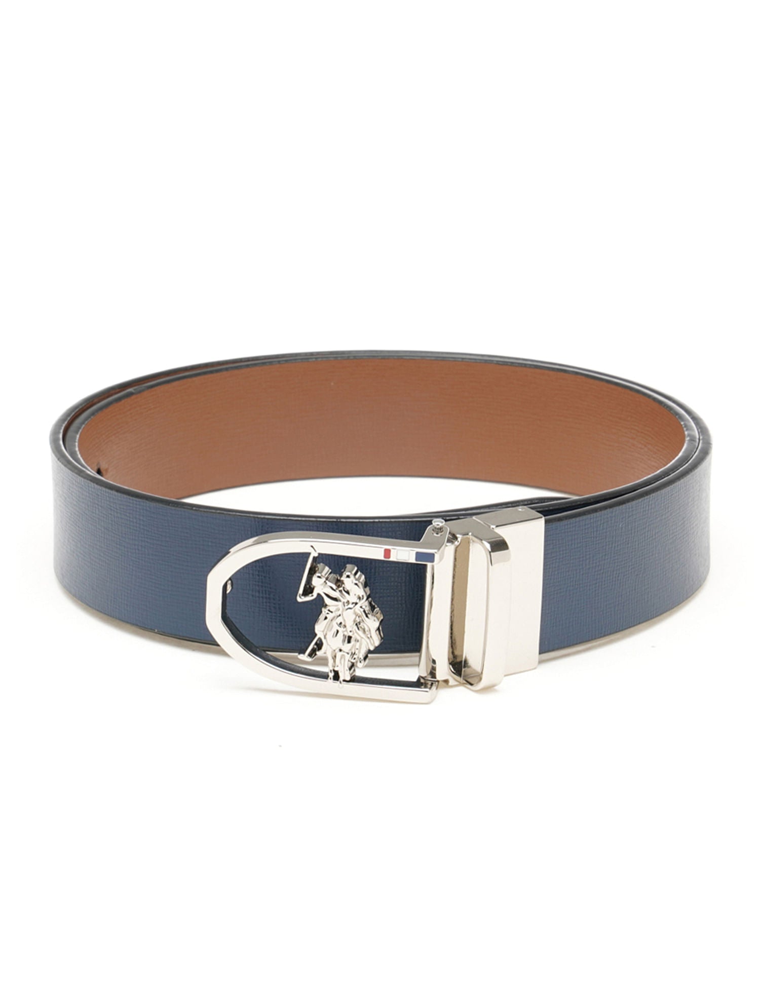 Men Leather Reversible Belt Blue and Brown - U.S. Polo Assn. India | Large