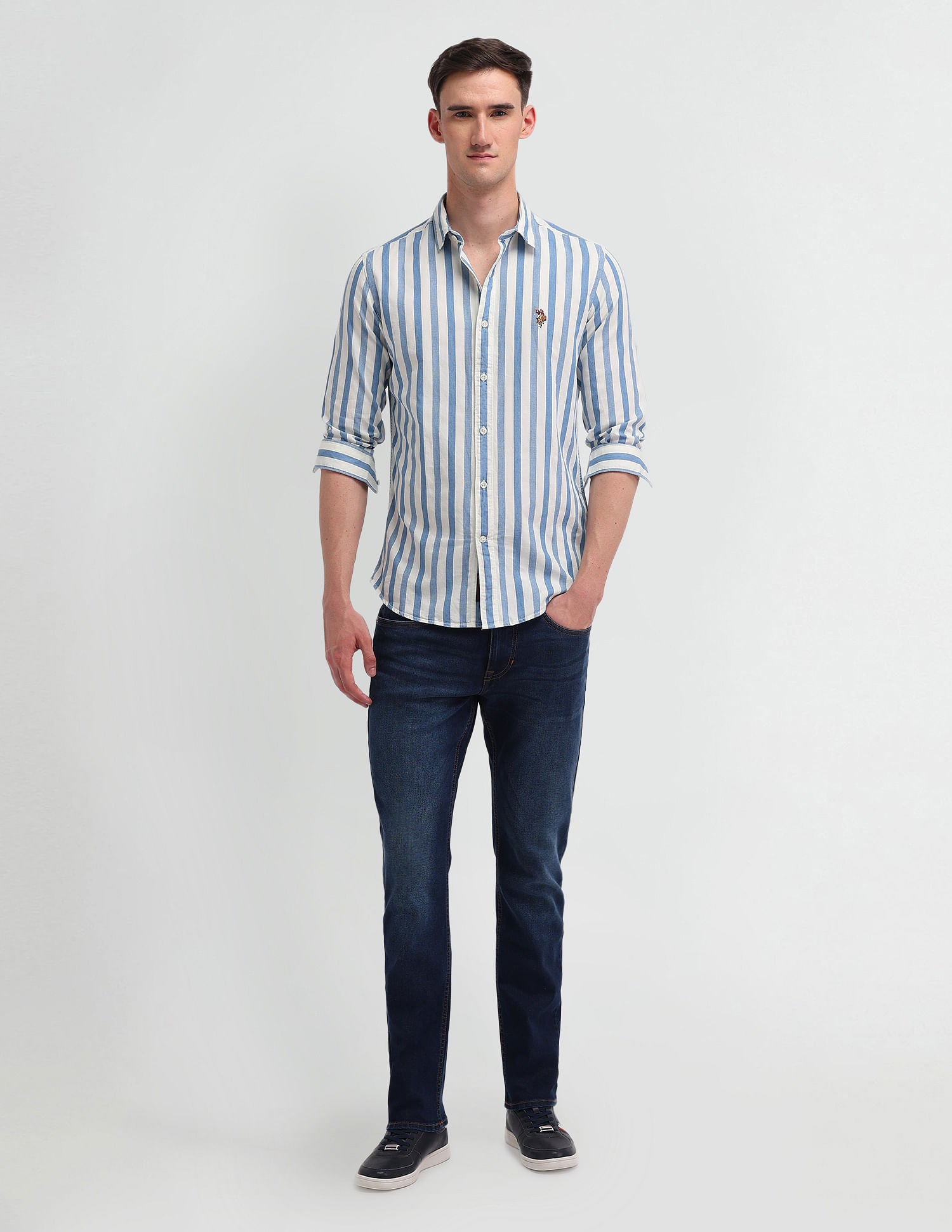 Vertical Stripe Slim Fit Shirt Light Indigo - U.S. POLO ASSN. | Large