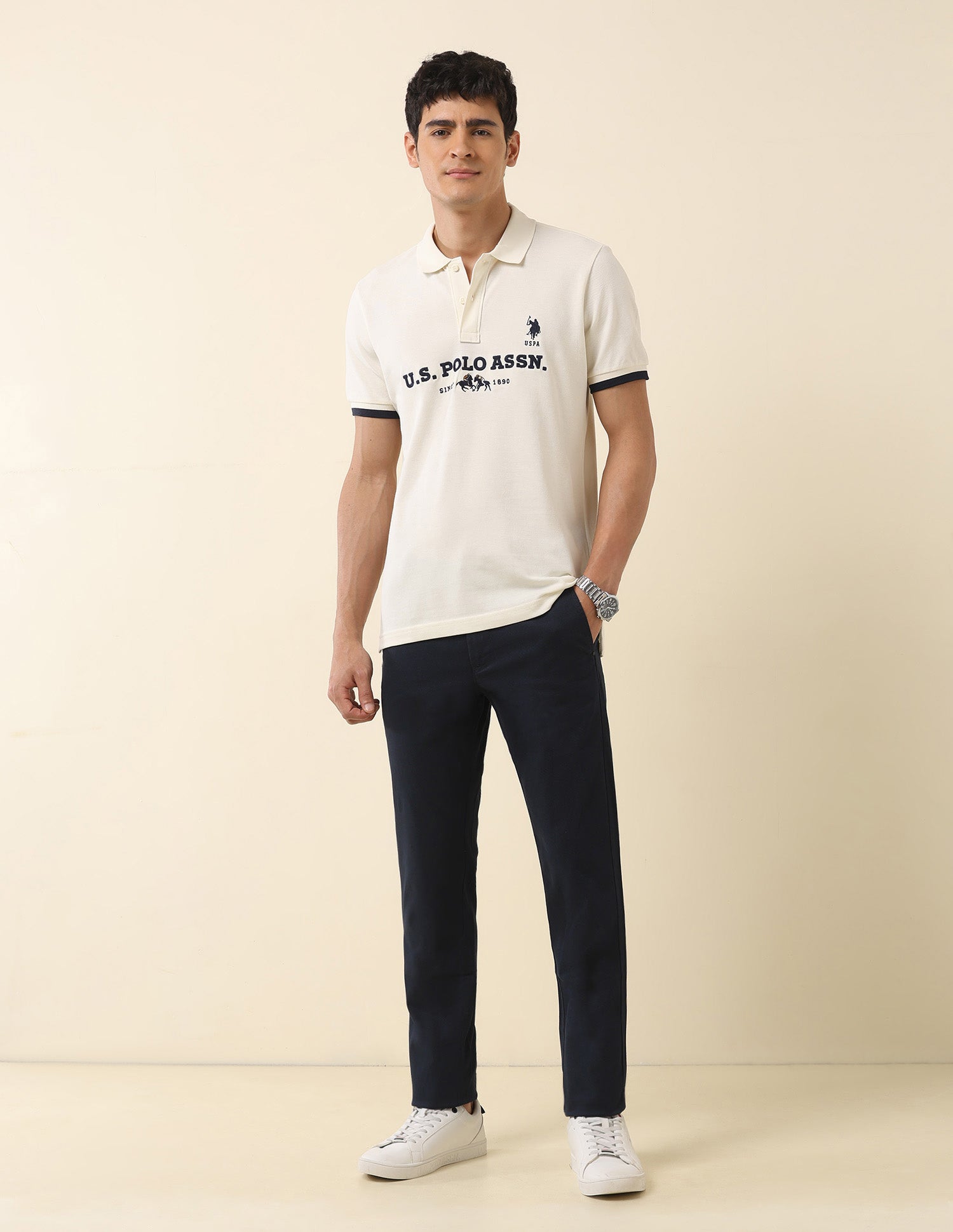 Brand Embroidered Summer Splash Polo Shirt Off White - U.S. Polo Assn. India | Large