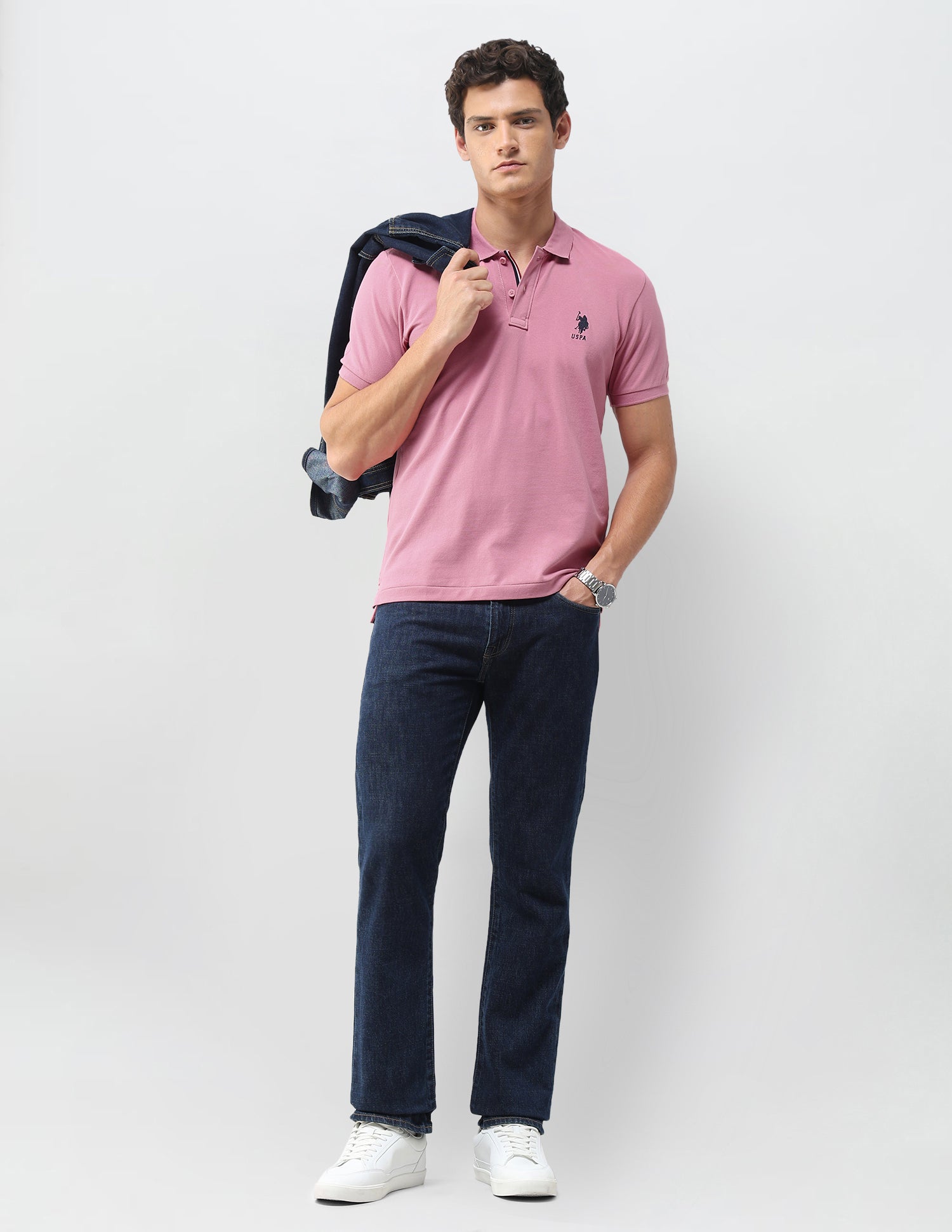 Solid Slim Fit Polo Shirt Pink - U.S. Polo Assn. India | Large
