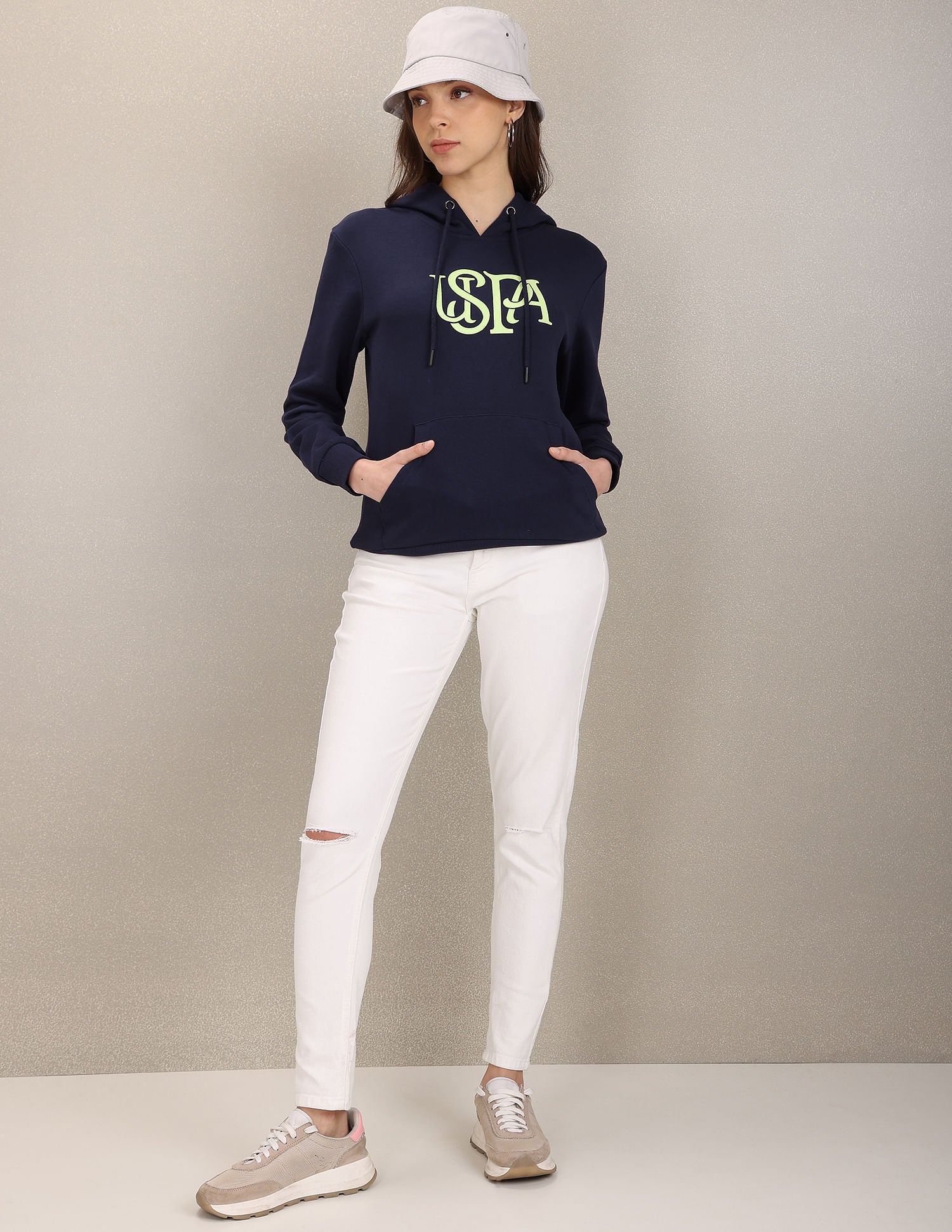 Hooded Typography Print Sweatshirt Navy - U.S. Polo Assn. India | Large