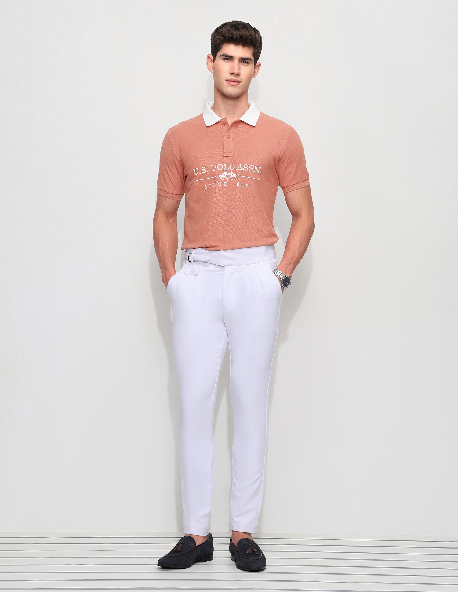 Brand Embroidered Slim Fit Polo Shirt Peach - U.S. Polo Assn. India | Large