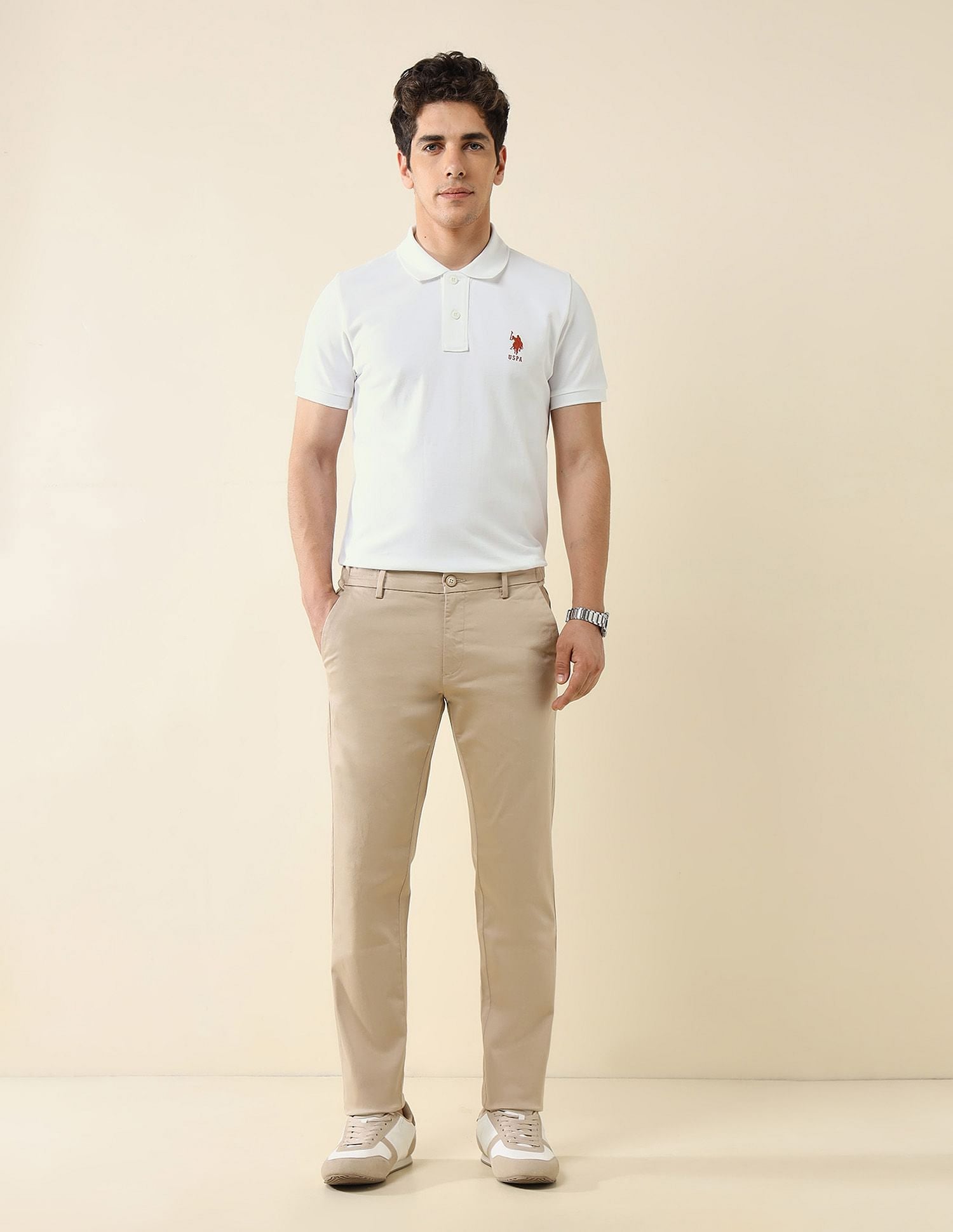 Pure Cotton Slim Fit Polo Shirt White - U.S. Polo Assn. India | Large