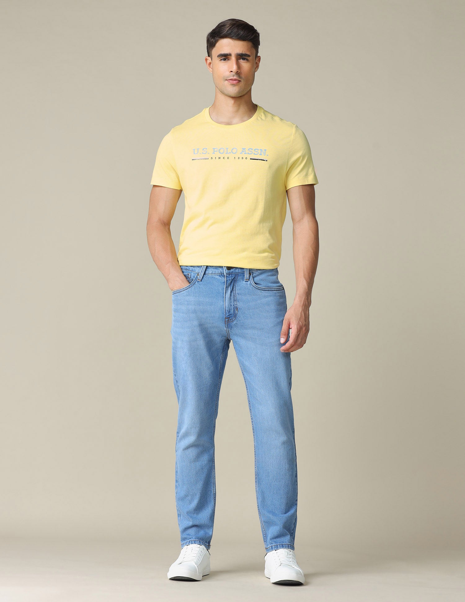 Brand Printed Regular Fit T- Shirt Light Yellow - U.S. POLO ASSN. | Large