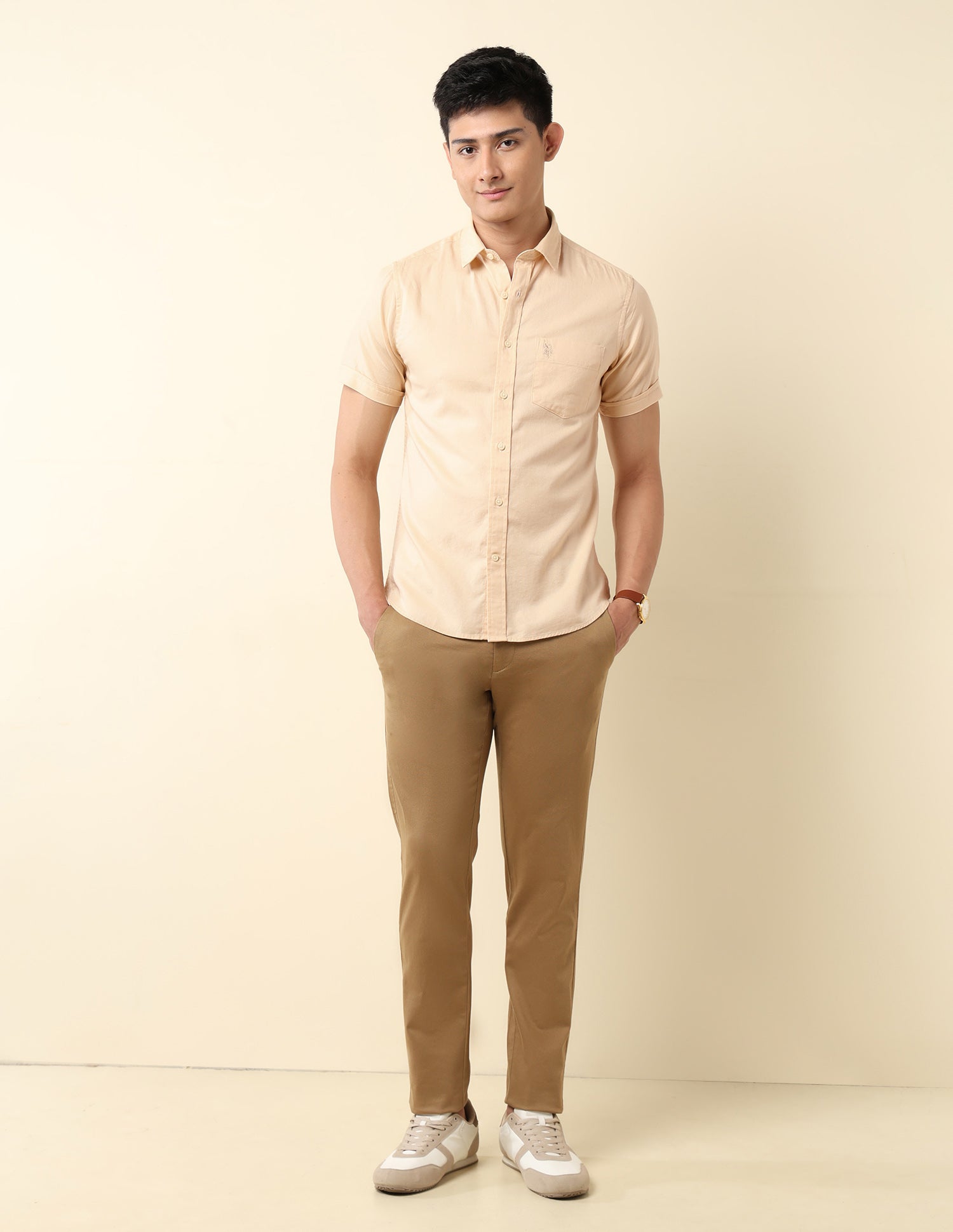 Pure Cotton Tailored Fit Dobby Shirt Yellow - U.S. Polo Assn. India | Large
