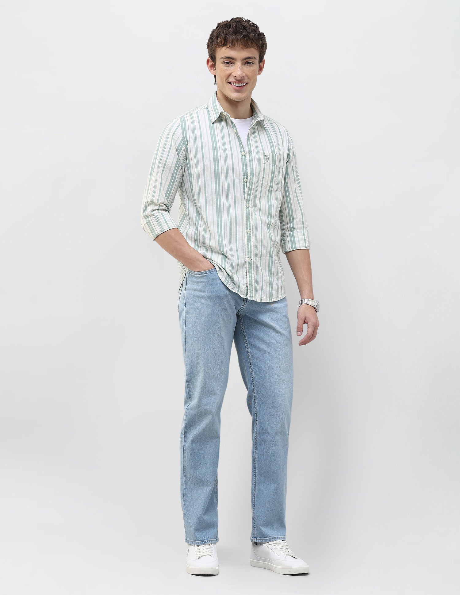 Vertical Striped Regular Fit Shirt Green - U.S. Polo Assn. India | Large
