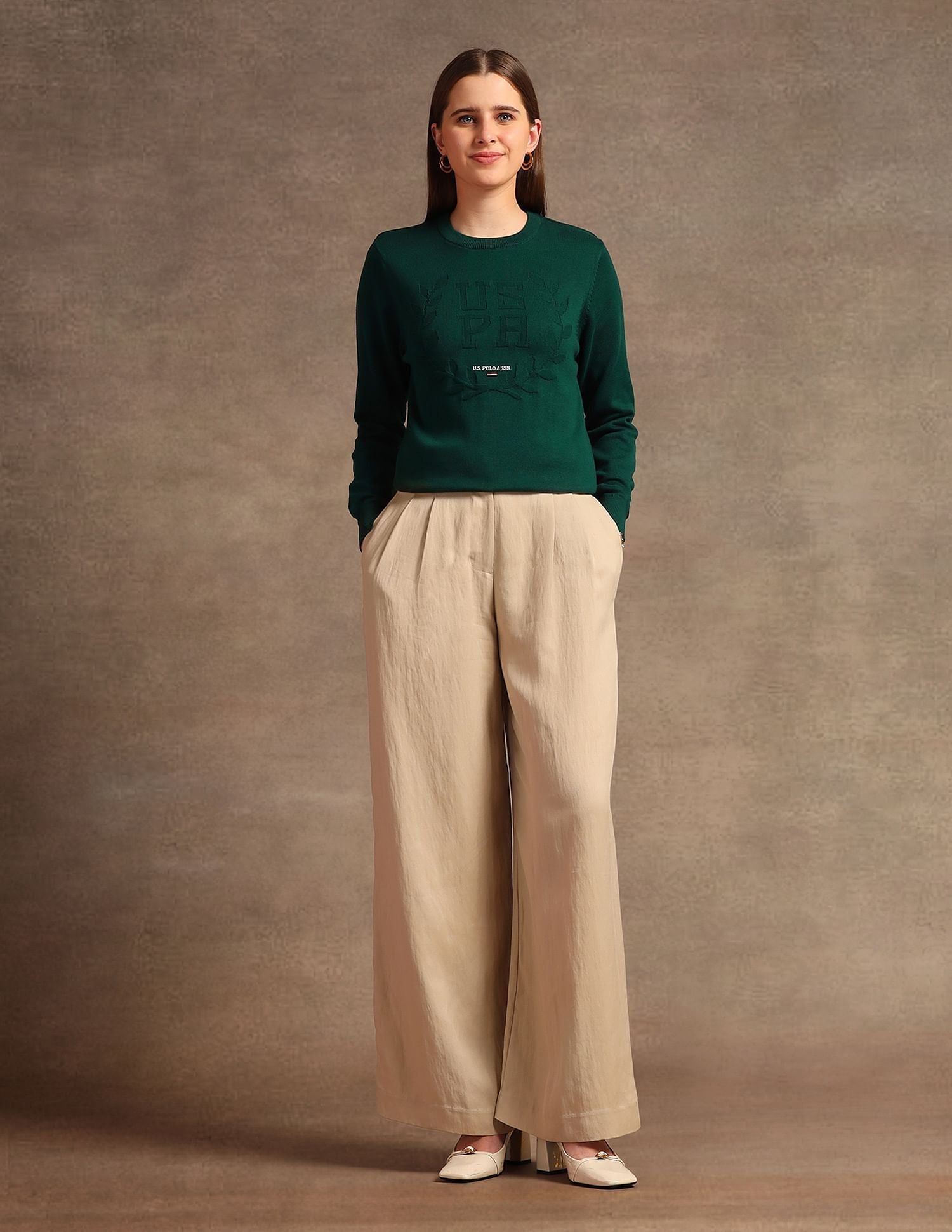 Crest Logo Regular Fit Sweater Green - U.S. POLO ASSN. | Large