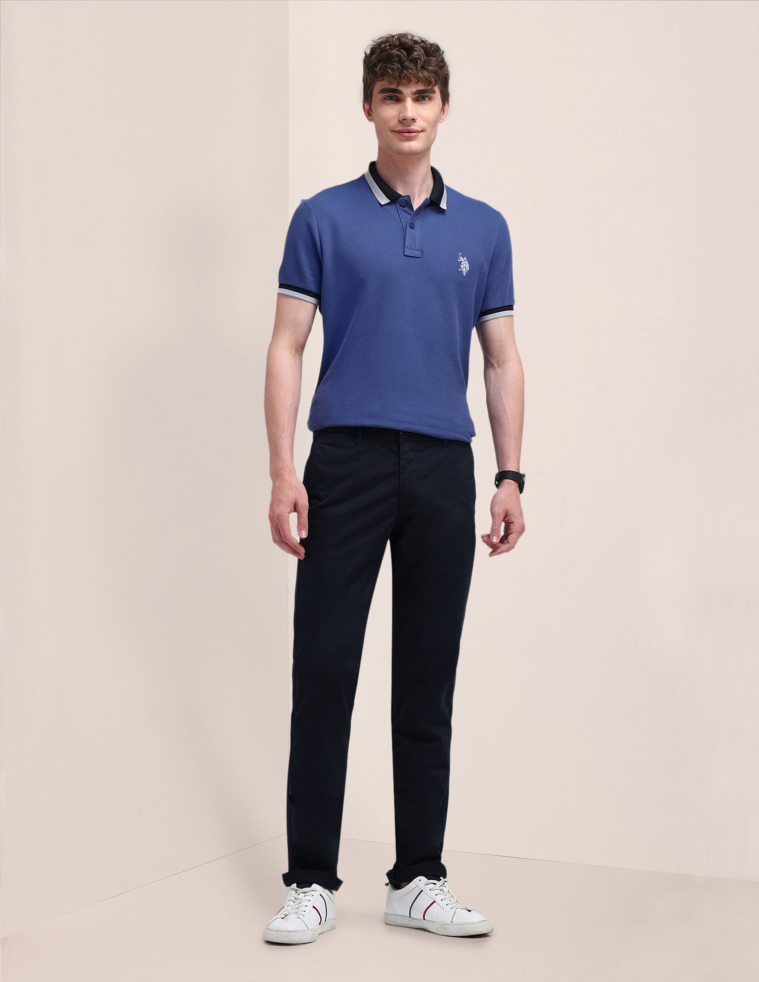 Denver Slim Fit Solid Trousers Navy - U.S. POLO ASSN. | Large