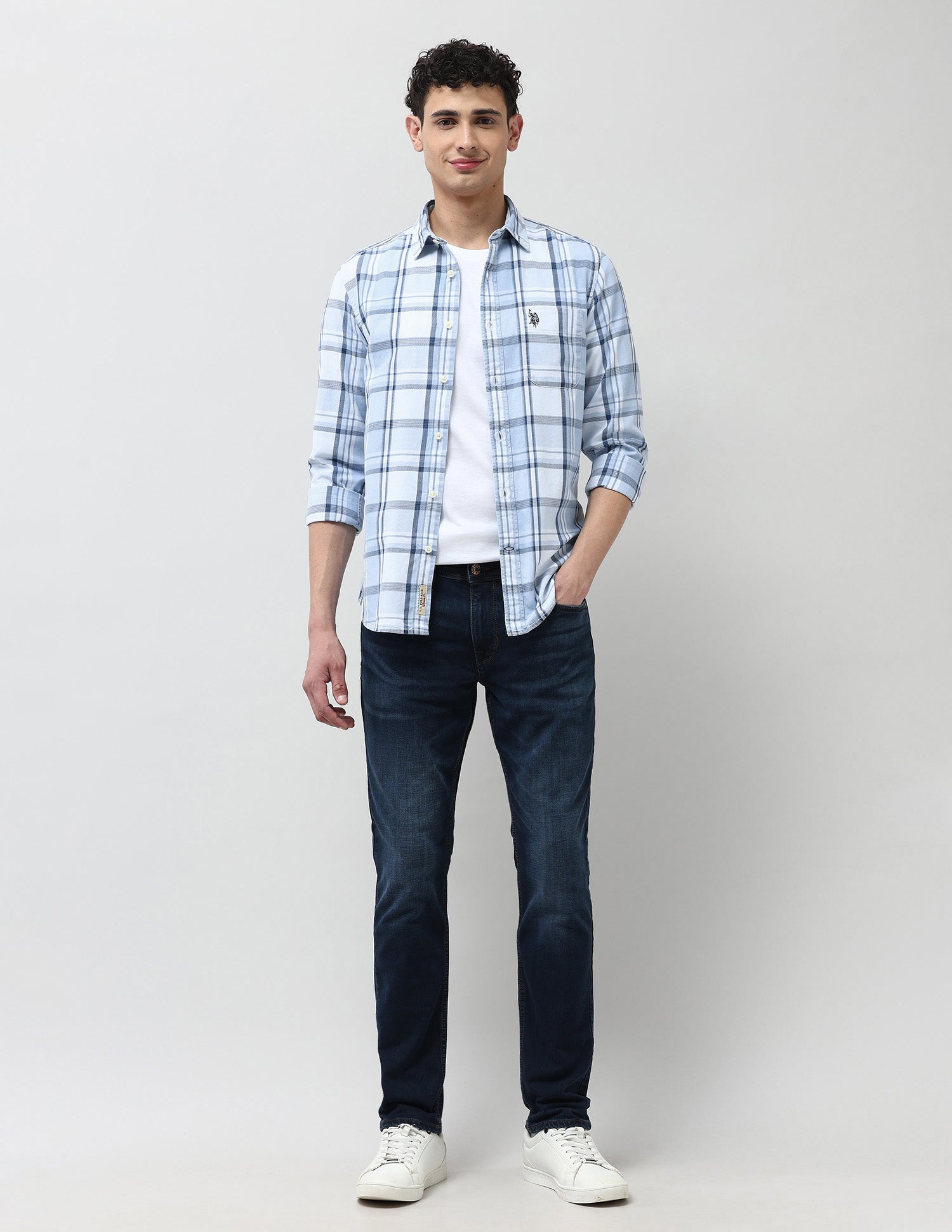 Twill Plaid Checked Shirt Light Indigo - U.S. Polo Assn. India | Large