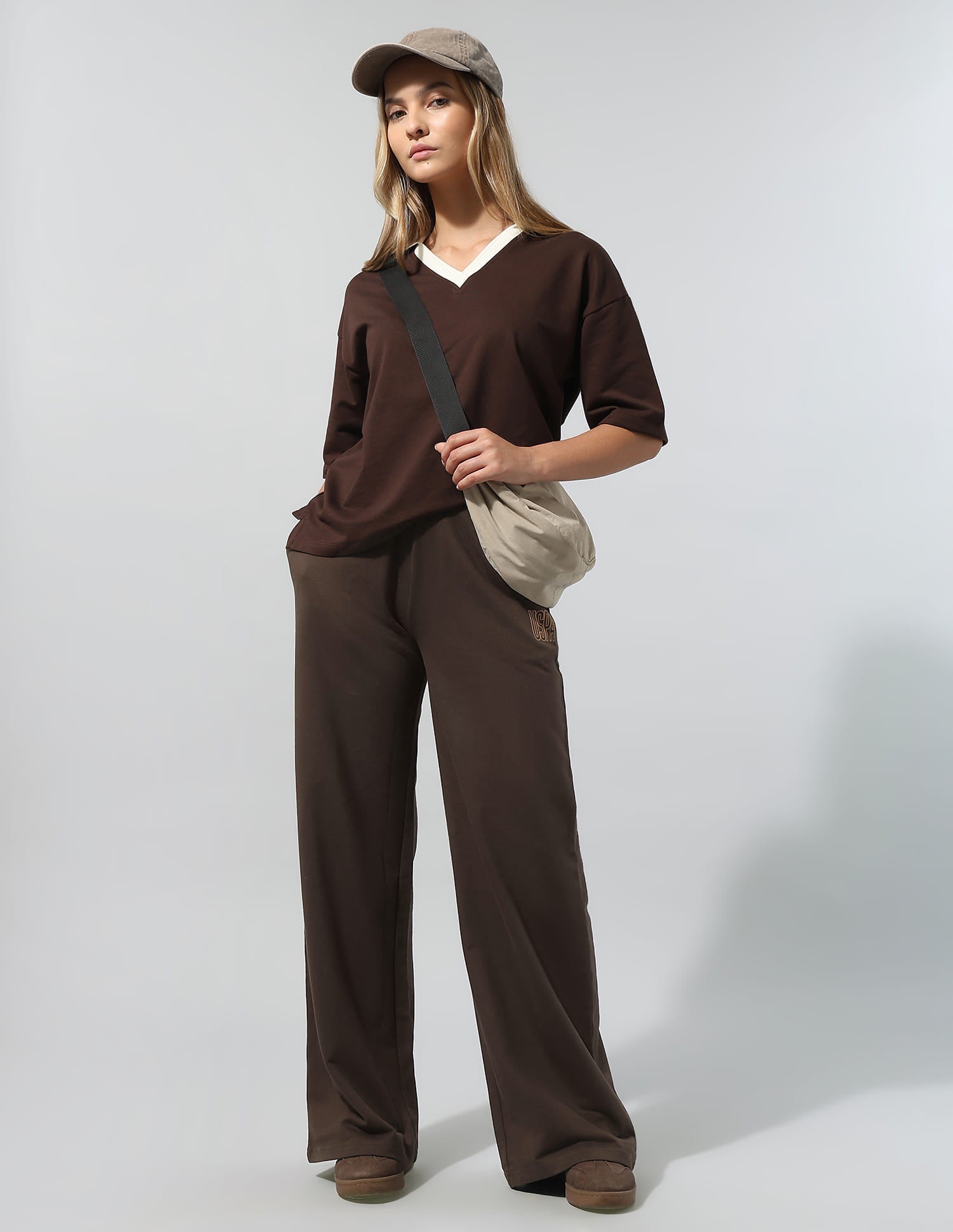 High Rise Wide Leg Trousers Brown - U.S. Polo Assn. India | Large