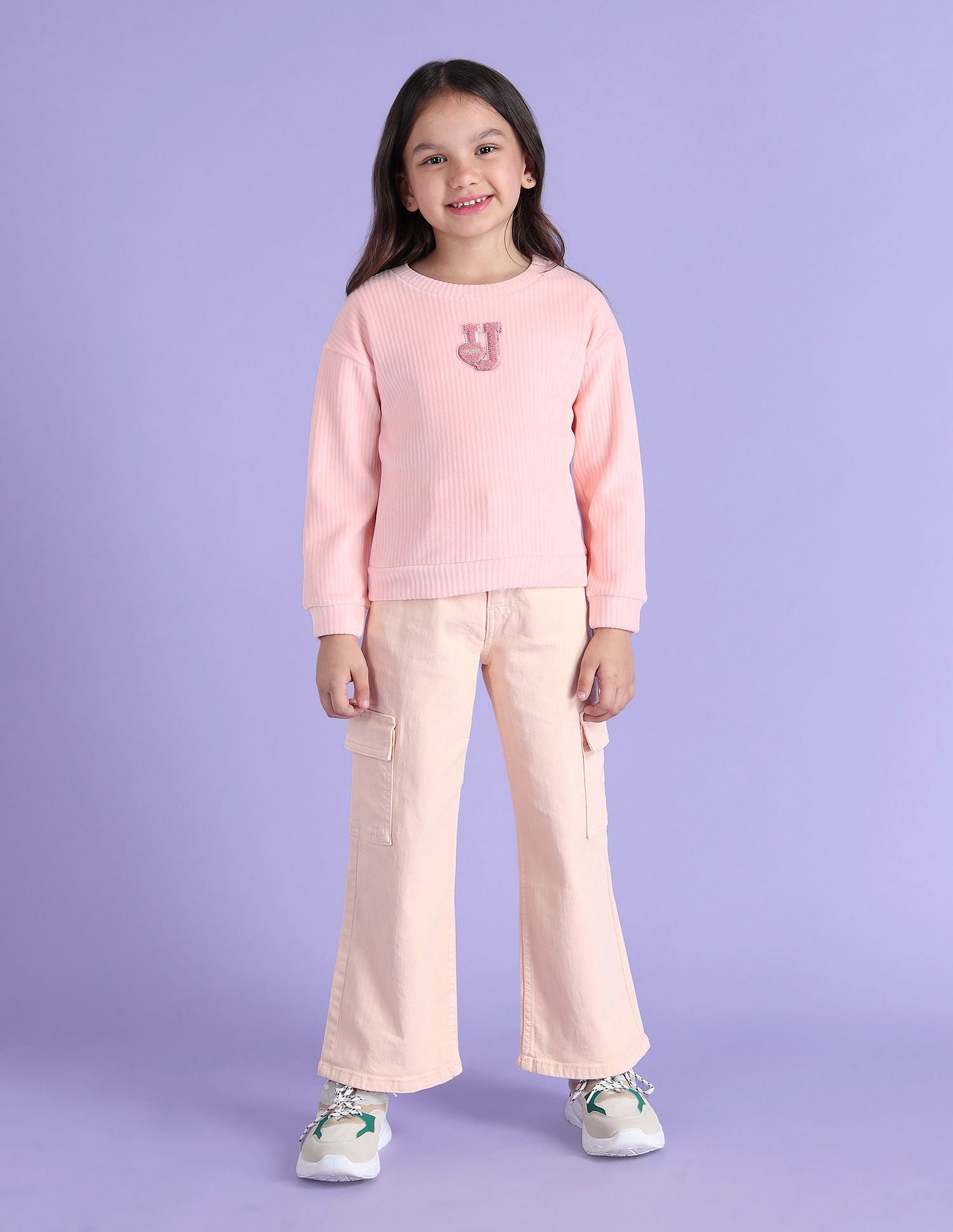 Girls Ribbed Sweatshirt Light Pink - U.S. POLO ASSN. | Large