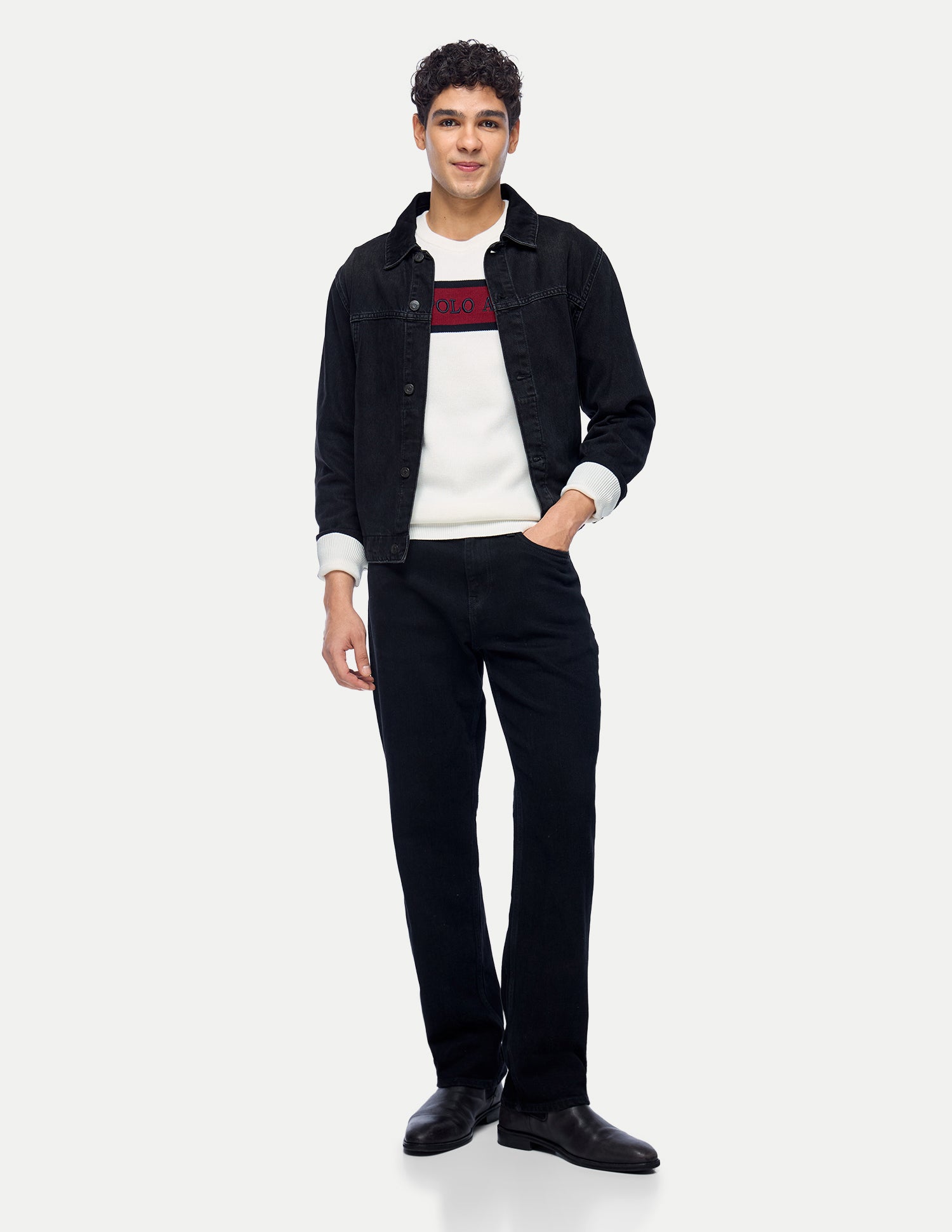Brand Embroidered Colorblocked Slim Fit Sweater Off White - U.S. Polo Assn. India | Large
