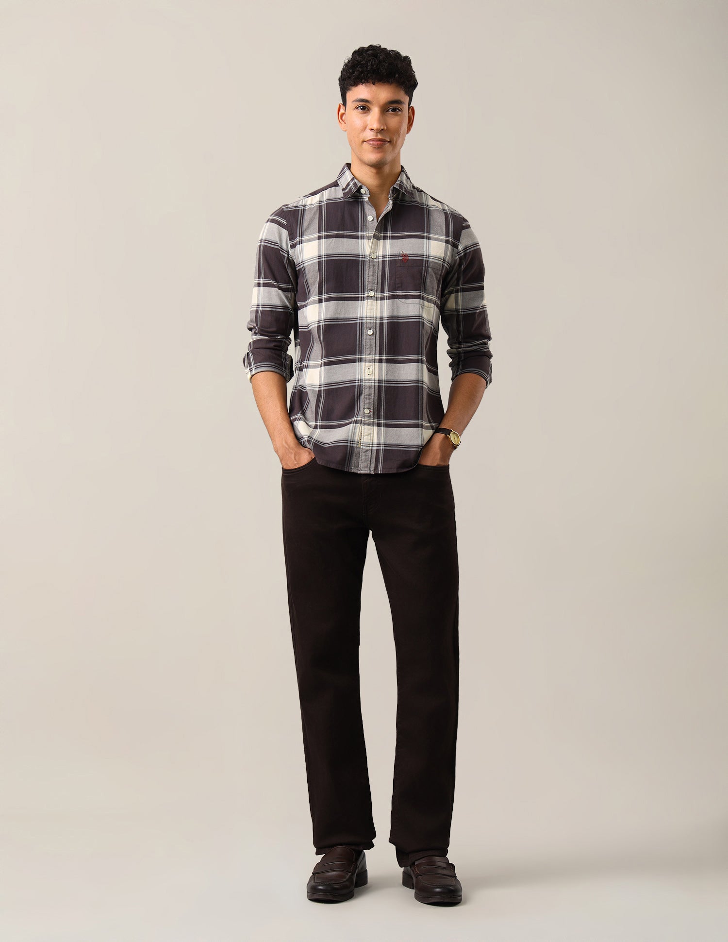 Twill Plaid Checked Shirt Dark Brown - U.S. Polo Assn. India | Large