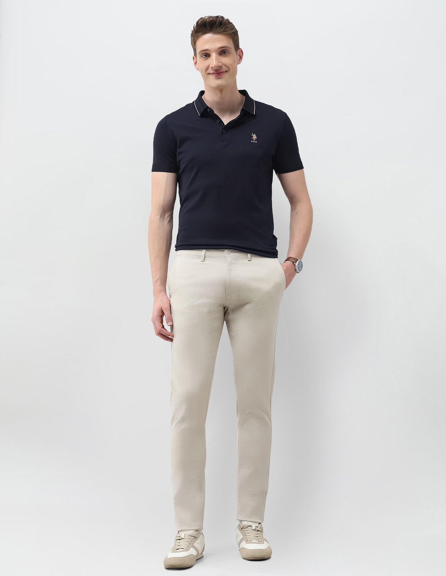 Austin Slim Fit Satin Trousers Stone - U.S. Polo Assn. India | Large