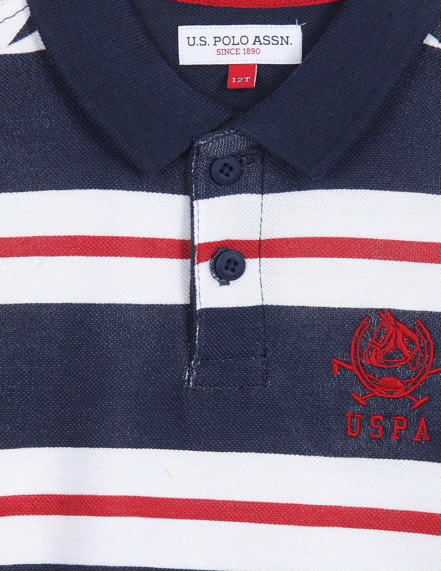 Boys Dark Blue And White Pique Striped Polo Shirt Dark Blue and White - U.S. Polo Assn. India | Large
