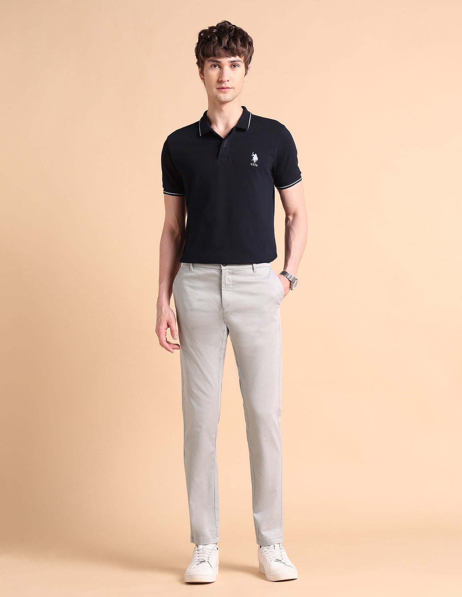 Super Slim Fit Satin Chinos Lightgrey - U.S. POLO ASSN. | Large