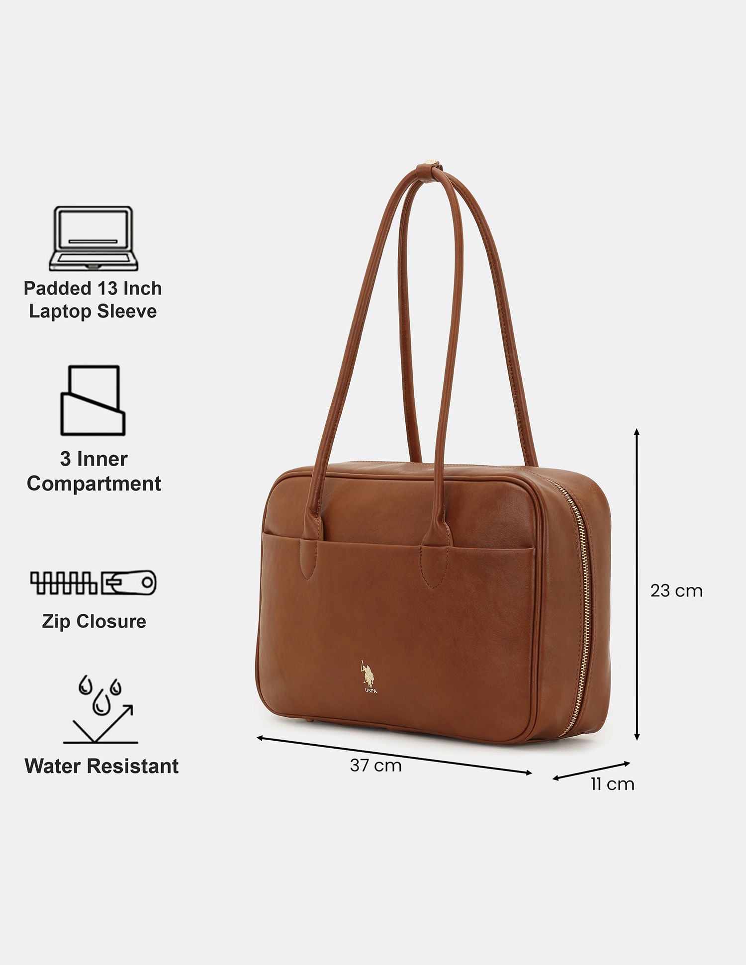 Women Blynn Compact Work Satchel Bag with Inner Pockets Brown - U.S. POLO ASSN. | Large