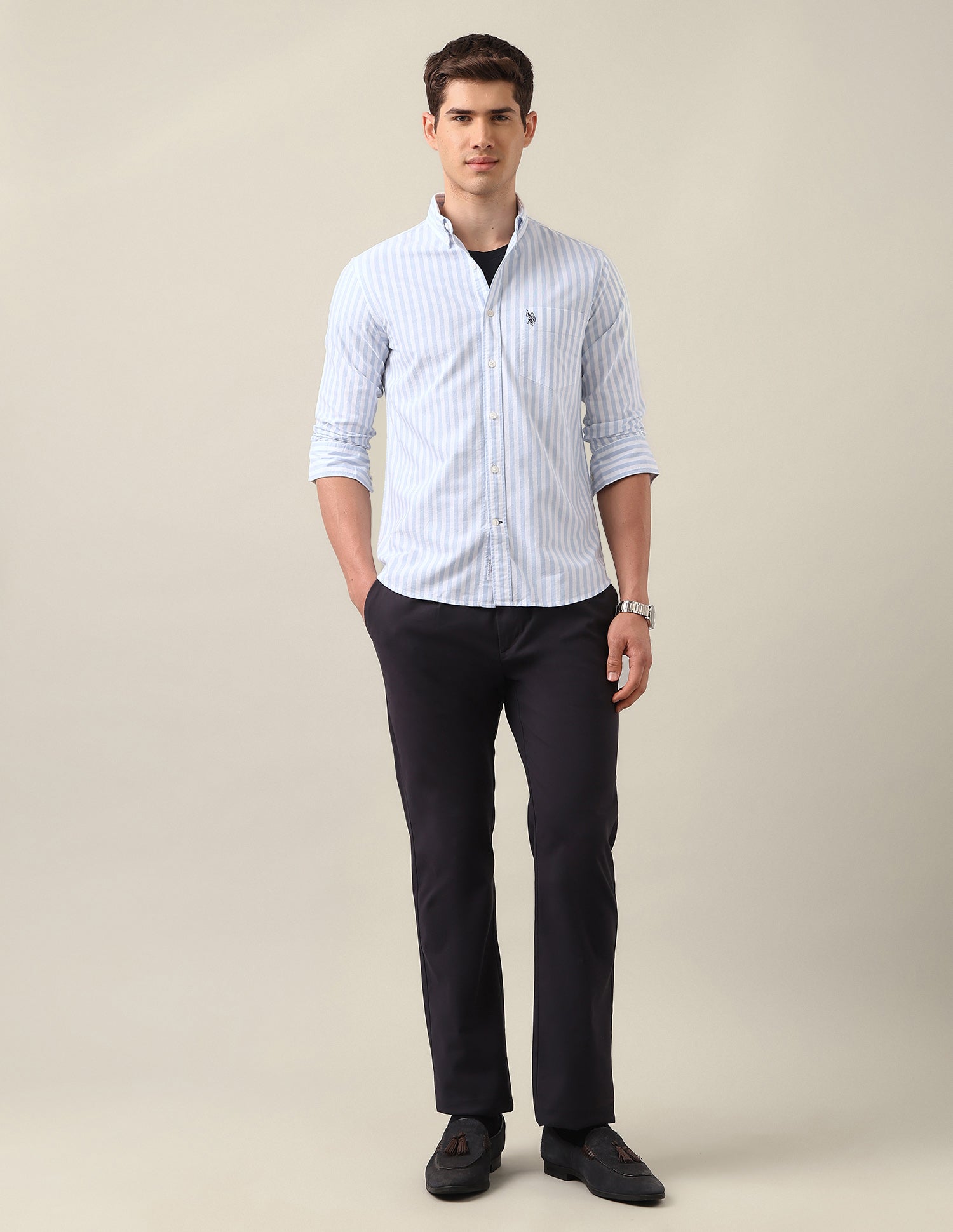 Vertical Striped Oxford Shirt Blue - U.S. Polo Assn. India | Large