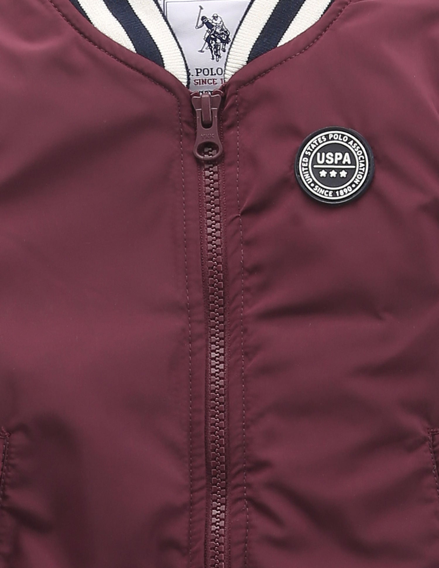 Boys Striped Collar Bomber Jacket Maroon - U.S. POLO ASSN. | Large